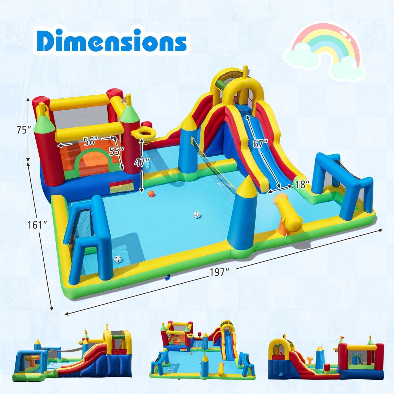 SUGIFT Inflatable 9-in-1 Water Slide Bounce House Jumping Castle Climbing Wall 200-lb Capacity Ages 3-12 Multi-color