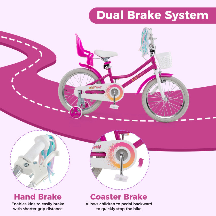 Hivvago Kids Bike 18 Inch with Training Wheels and 2 Brake System for 3-8 Years Old