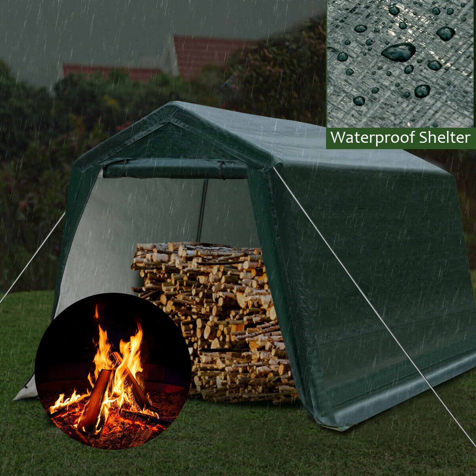 SUGIFT Green Outdoor Ripstop Carport Storage Tent with Zippered Door and Sidewalls 8-ft W 14-ft D 7.6-ft H