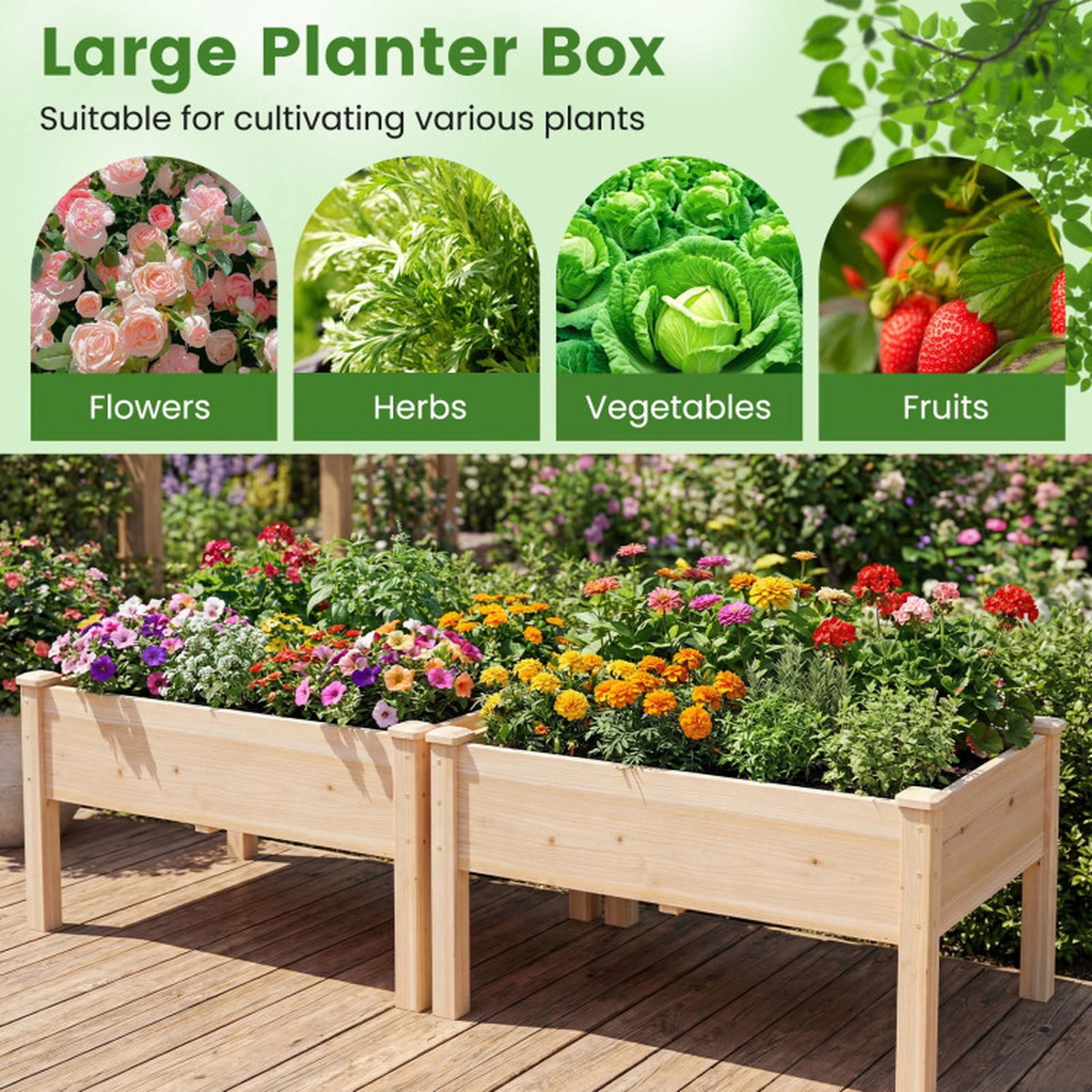 SUGIFT Wooden Raised Garden Bed with Legs Elevated Planter Box 48-in Frame Natural Fir Wood