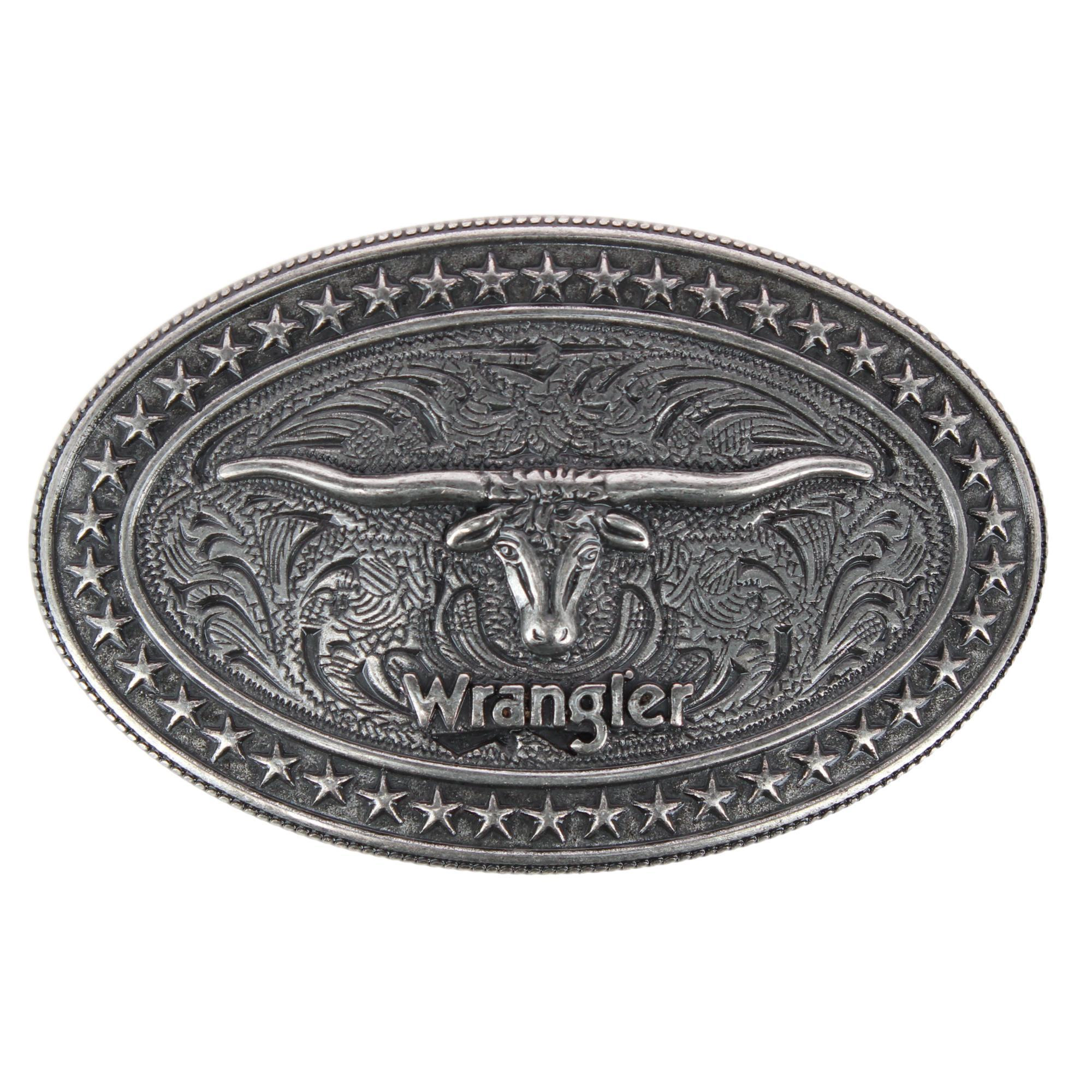 Wrangler Men's Longhorn Plaque Belt Buckle Antique Nickel Finish