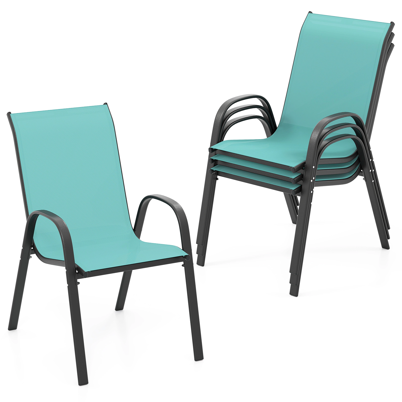LJG Stackable Patio Dining Chairs Set with Armrest