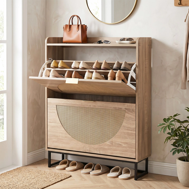 Hivvago Narrow Shoe Storage Cabinet with 2 Flip Drawers and Adjustable Shelves