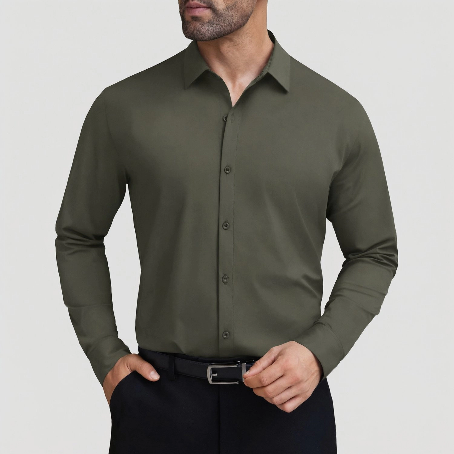COOFANDY Mens Long Sleeve Dress Shirt Classic Collar Button Up Solid Work