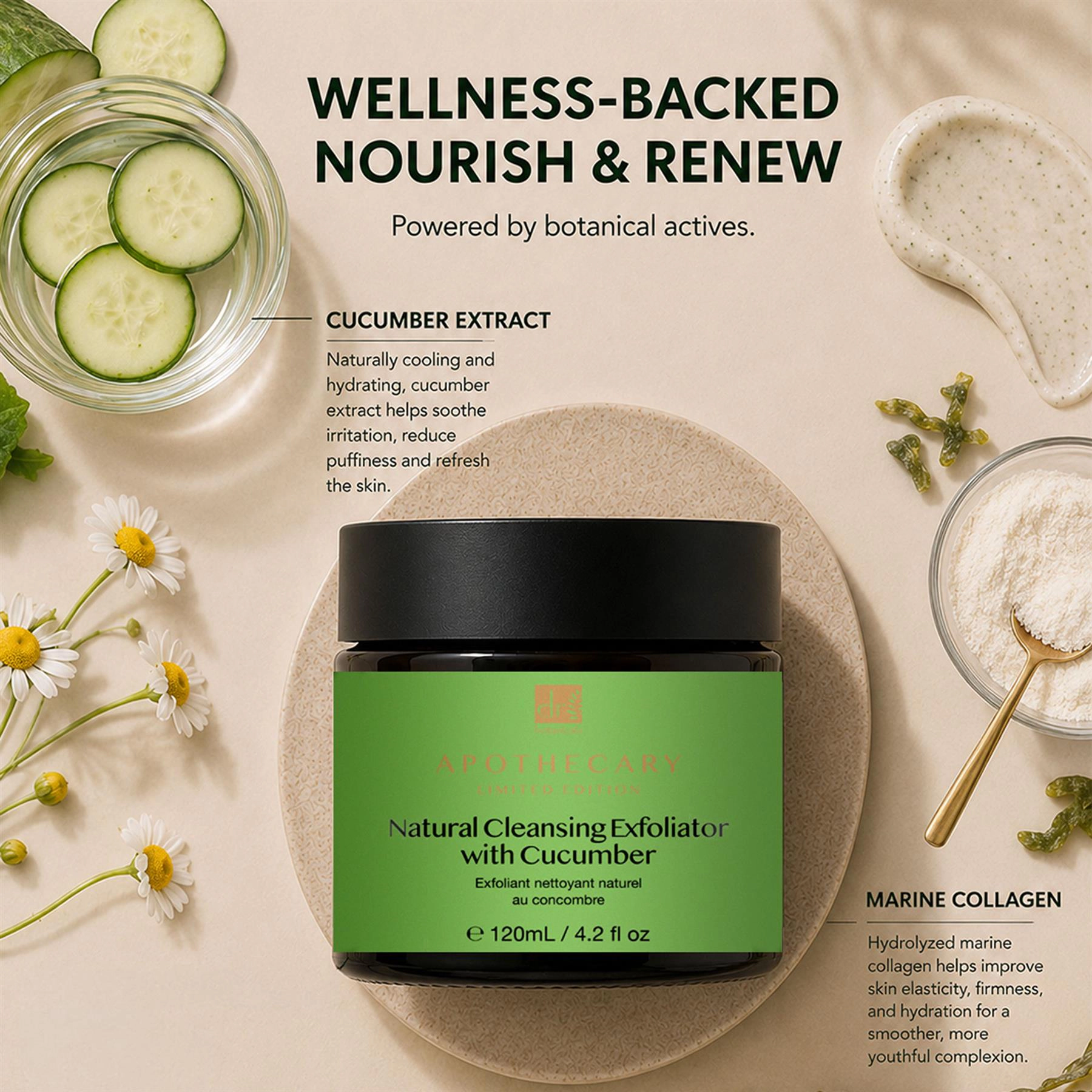Dr Botanicals Natural Cleansing Exfoliator with Cucumber 120ml