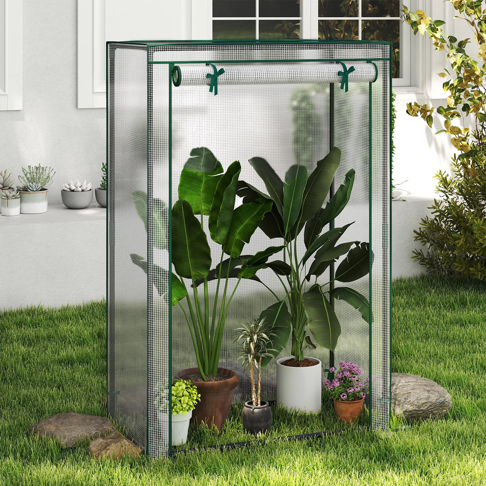 SUGIFT Portable Mini Greenhouse with Roll-Up Zippered Door Green/White
