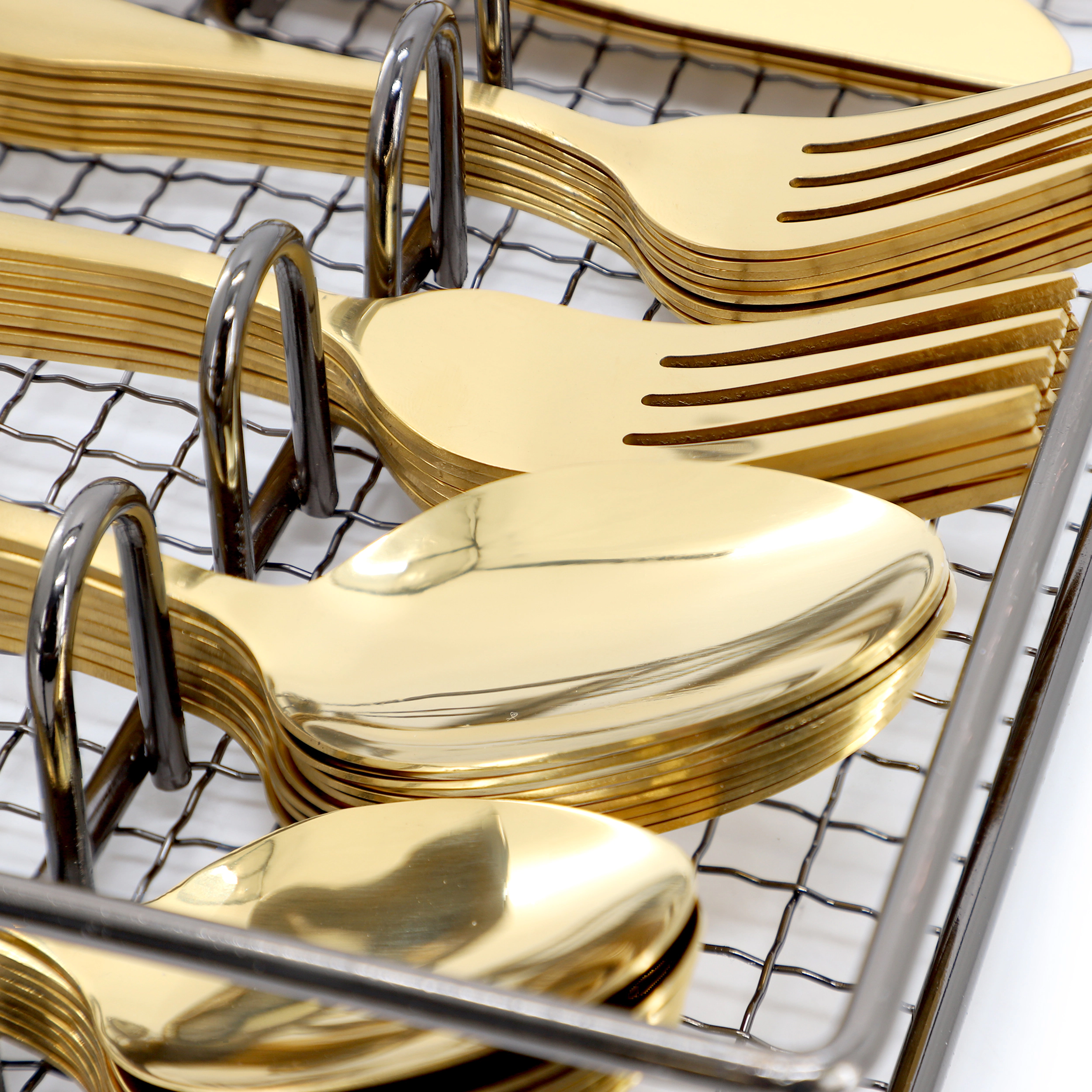 Gibson Home Abbeville 41 Piece Stainless Steel Flatware Set in Gold with Wire Caddy