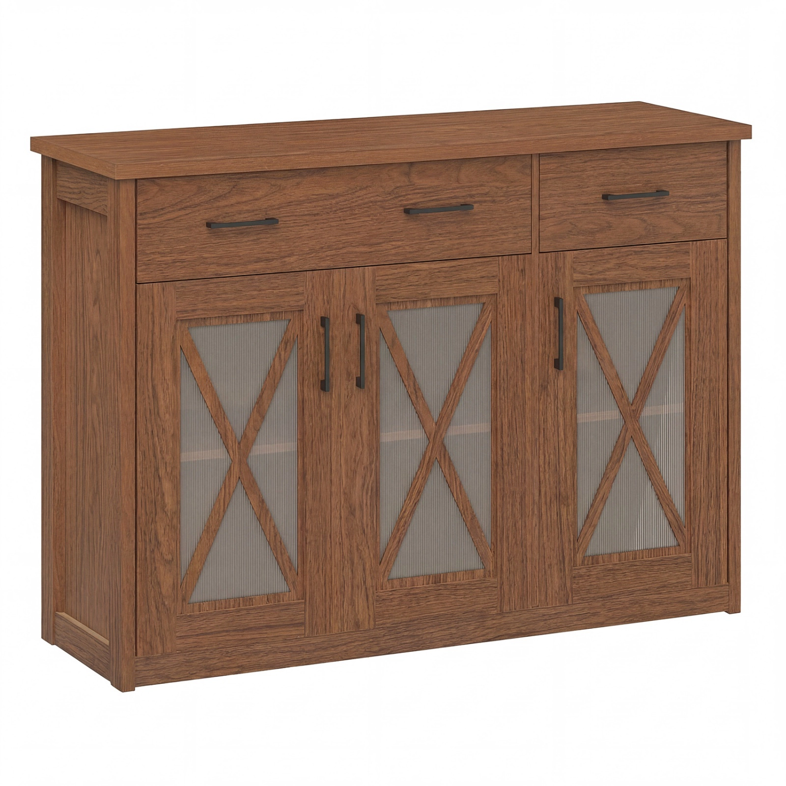 SUGIFT 47-in 132-lb Top 232-lb Total Brown Farmhouse Buffet Sideboard with 3 Barn Doors and 2 Drawers
