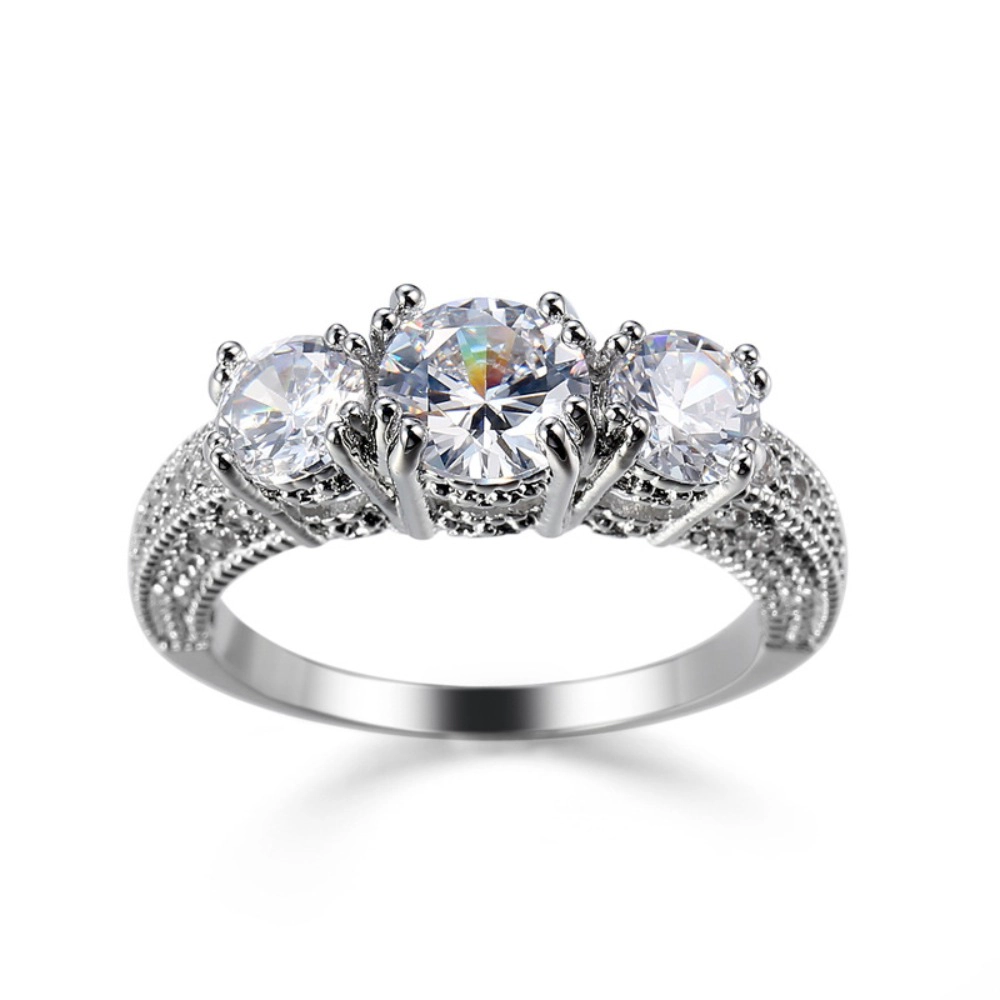 Women's Three Stone Round Cubic Zirconia Engagement Ring