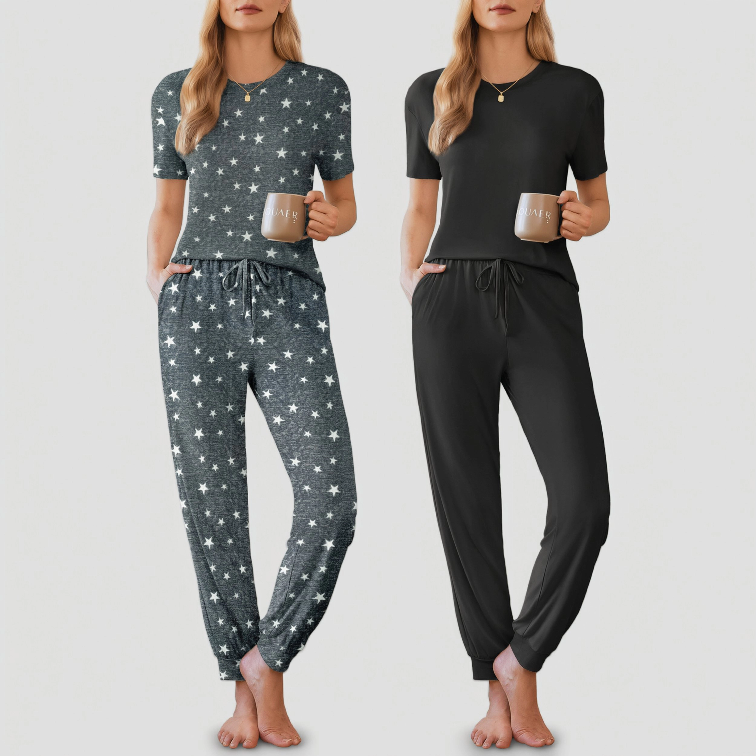 Ekouaer Women's Crew Neck Short Sleeve Pajama Set with Pockets