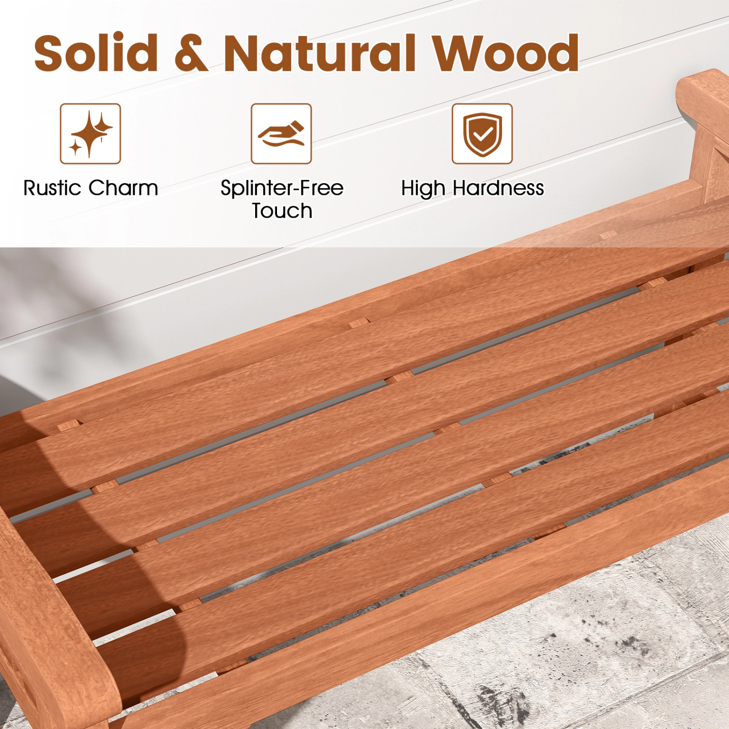 LJG Set of 2 Solid Wood Backless Garden Bench with Support Handles and Curved Slatted Seat for Deck