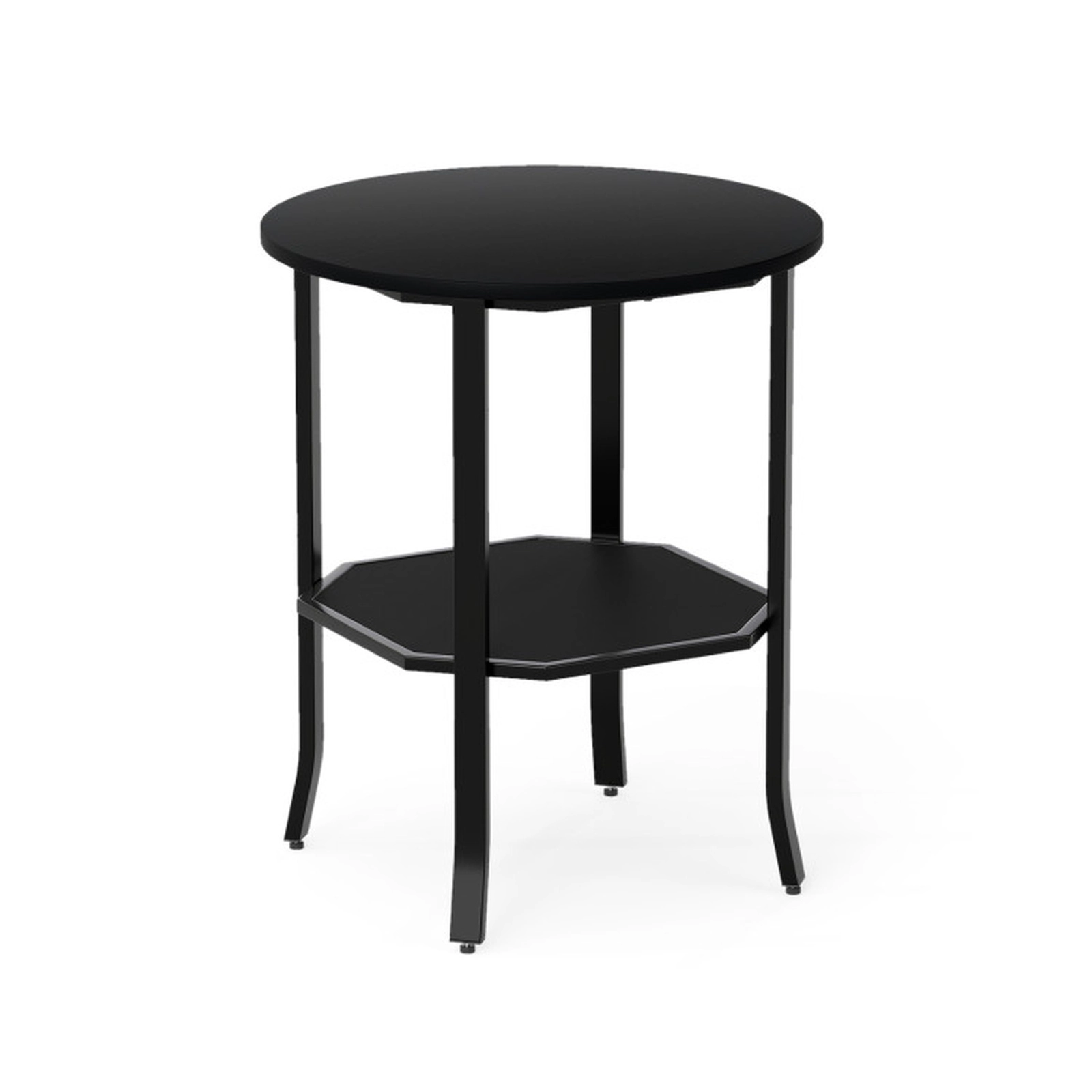 SUGIFT Storage Shelf and Carbon Steel Frame 2-Tier Black Round Side Table
