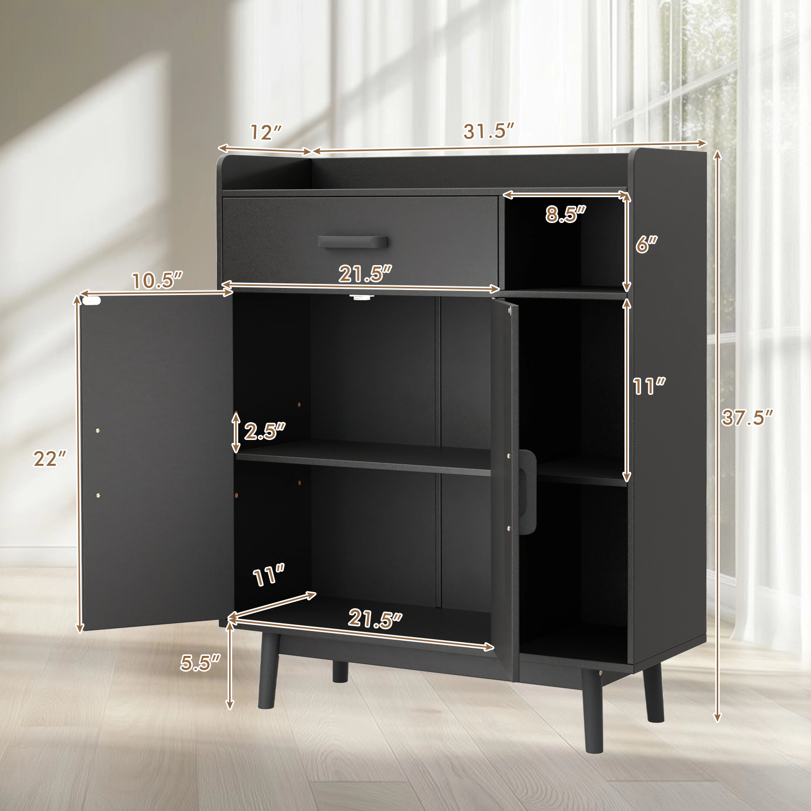 Slickblue Freestanding Storage Cabinet with Drawer Adjustable Shelves and Double Doors