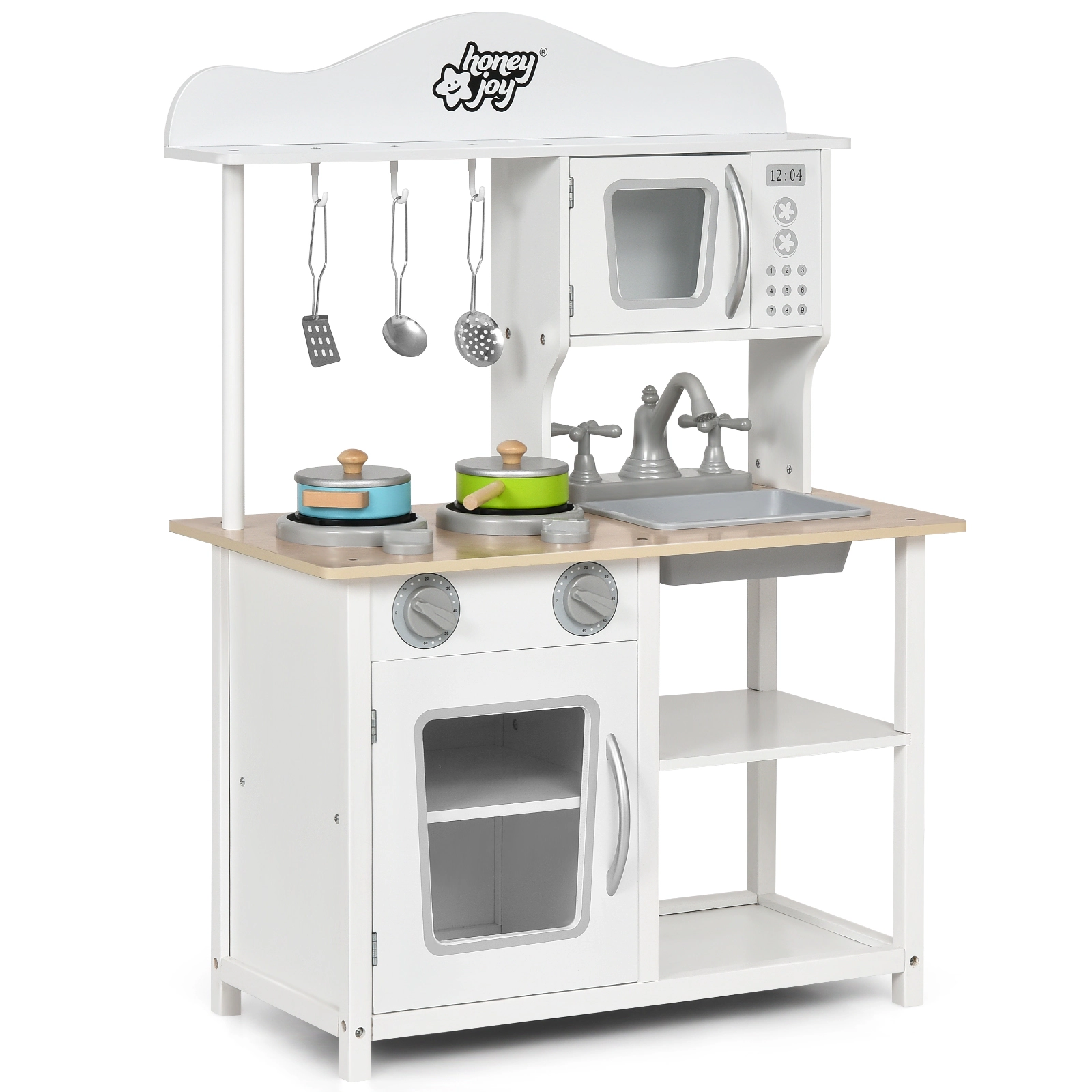 LJG Wooden Pretend Play Kitchen Set for Kids with Accessories and Sink