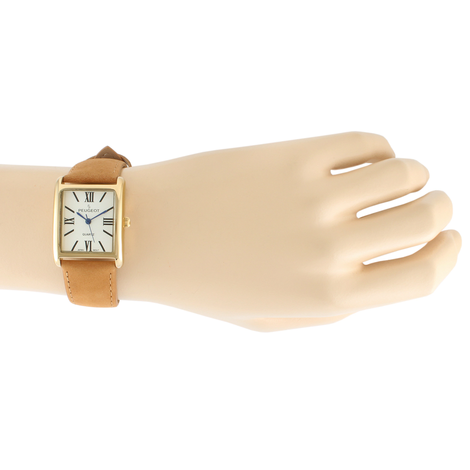 Peugeot Women's Tank Watch Roman Dial Brown Leather Strap