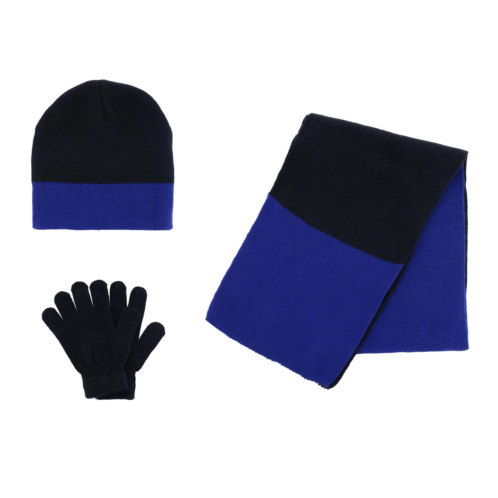 Minus 5 Degrees Boy's 8-18 Color Block Winter Beanie Scarf and Gloves Set