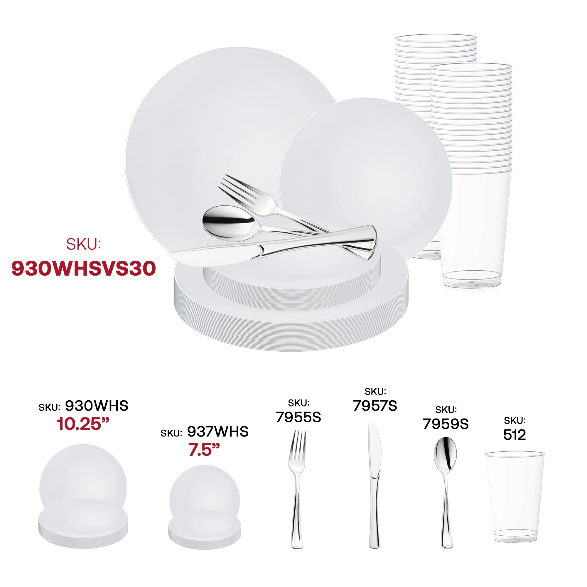 Smarty Had A Party White with Silver Rim Organic Round Disposable Plastic Wedding Value Set