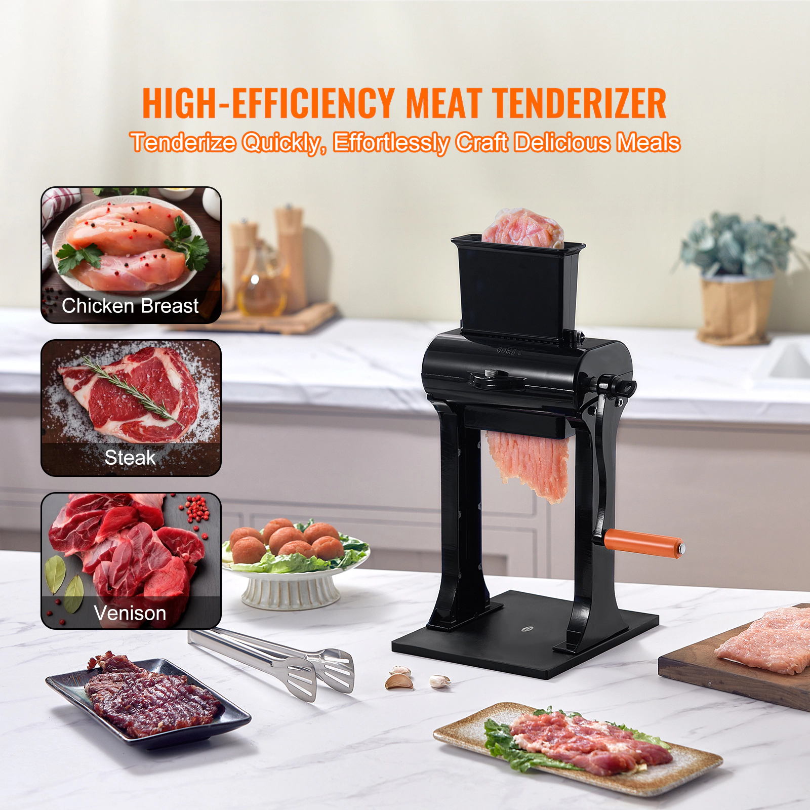 HONGGE Commercial Meat Tenderizer, Heavy Duty Stainless Steel Kitchen Tool with Tong, Cleaning Brush