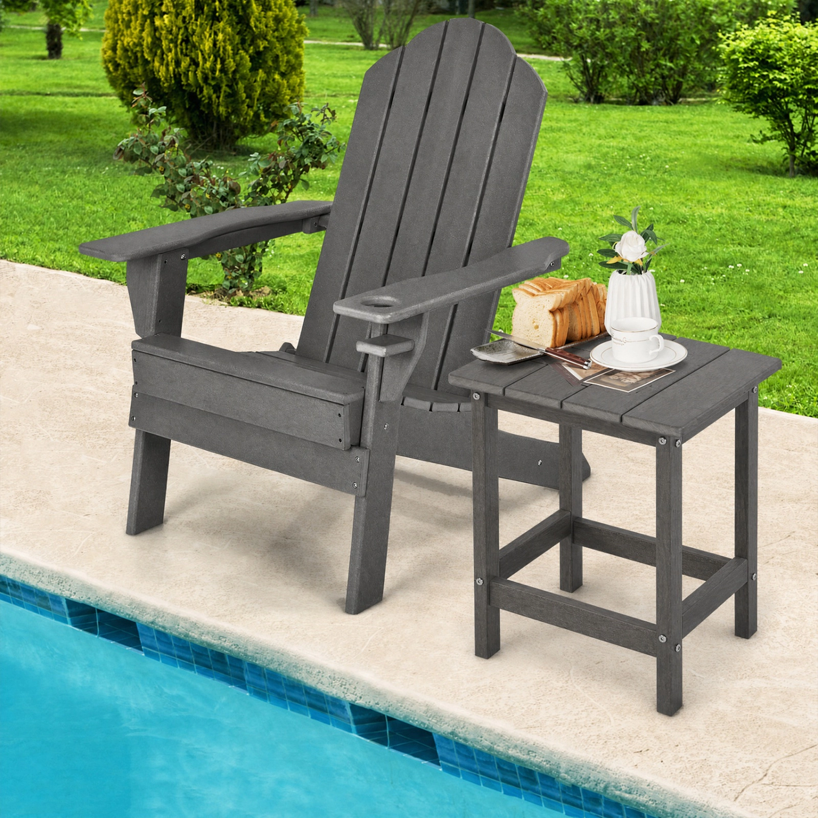 SUGIFT 14-in Square HDPE Adirondack Side Table 385-lb Capacity 18.5-in Height Outdoor Accent End Table Gray
