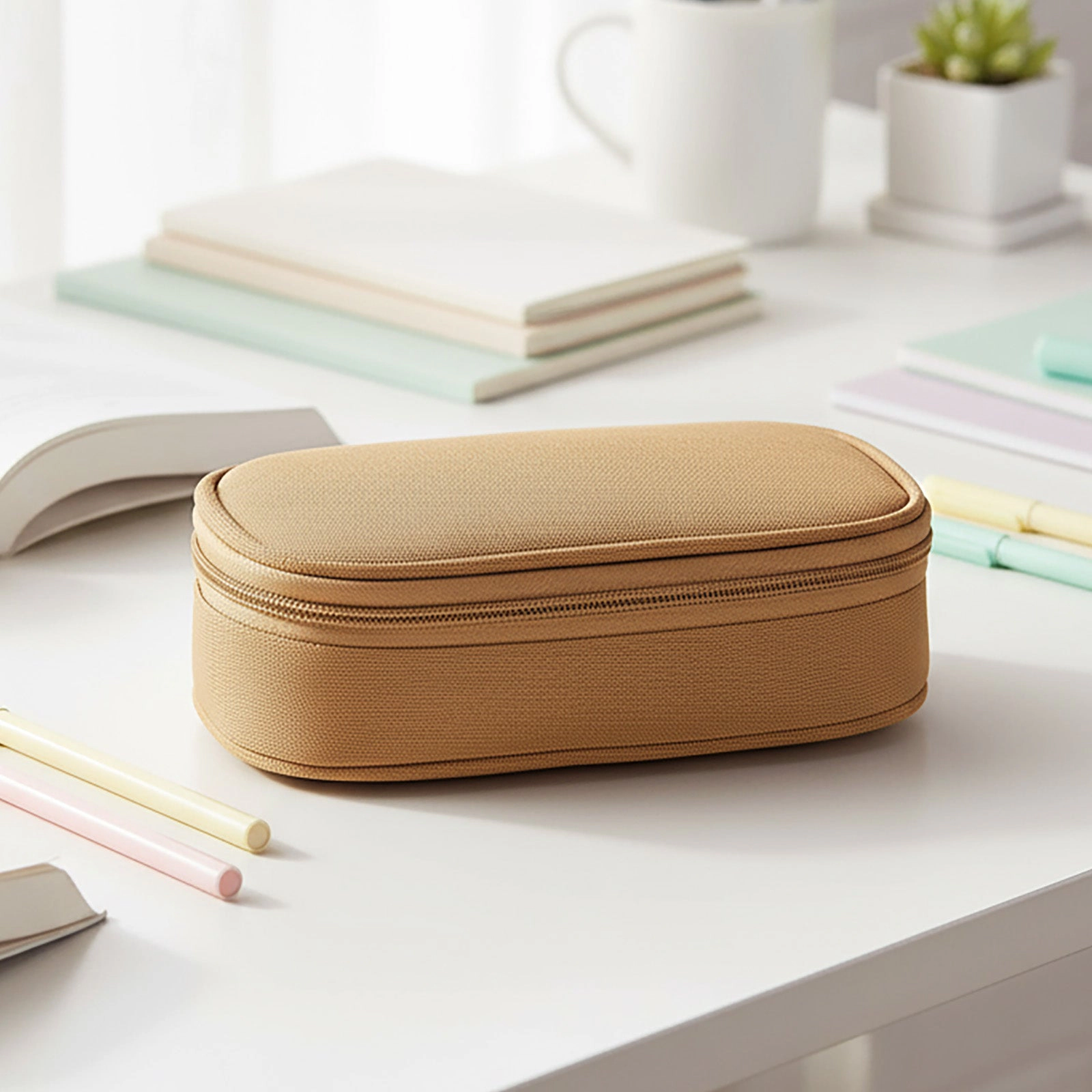 Wrapables Large Capacity Double-Compartment Pencil Case, Khaki