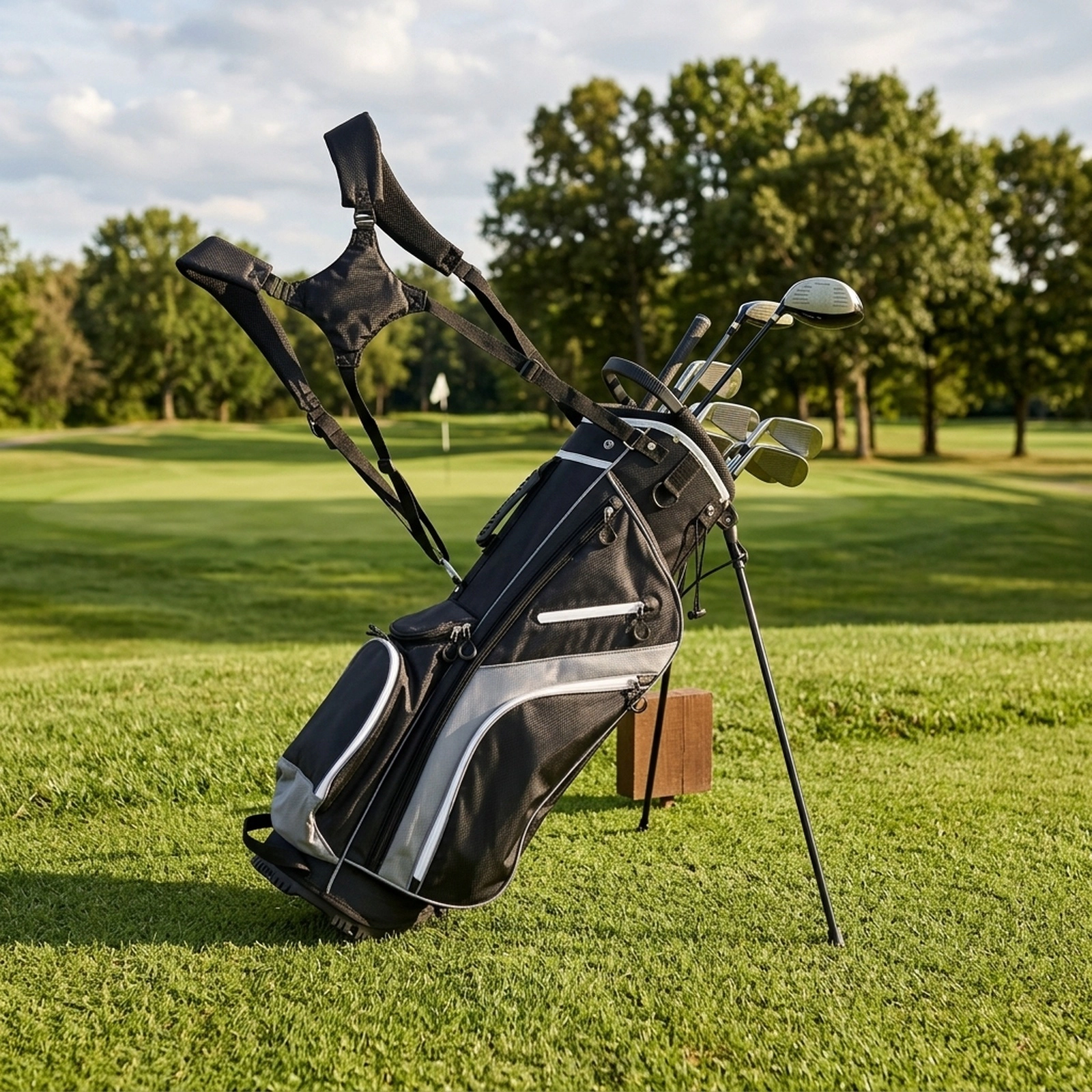 Lightweight Golf Stand Bag 14-Way Top Dividers 6 Zippered Pockets Rain Hood Adjustable Shoulder Strap Gray