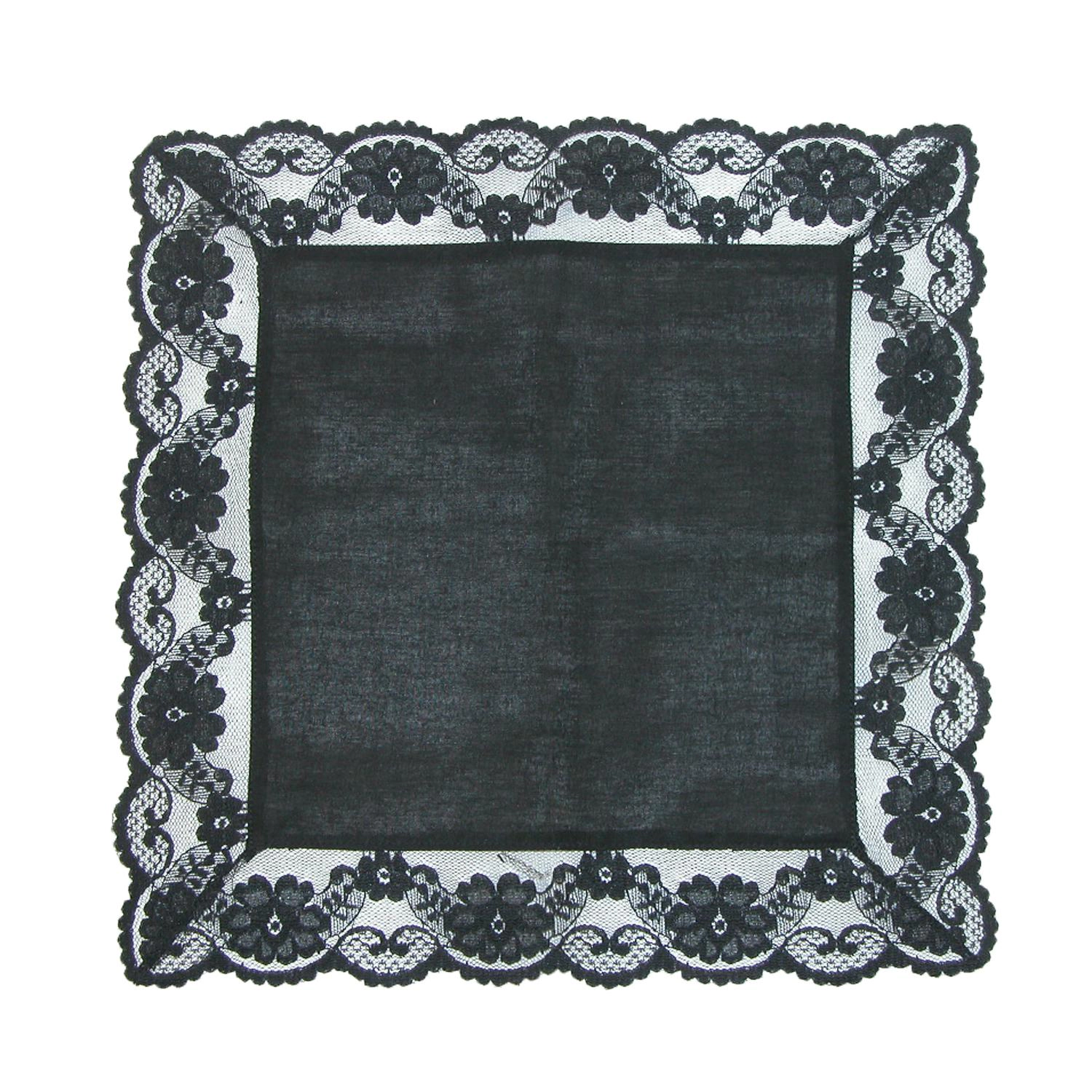 CTM Women's Cotton Black Fairy Lace Handkerchief