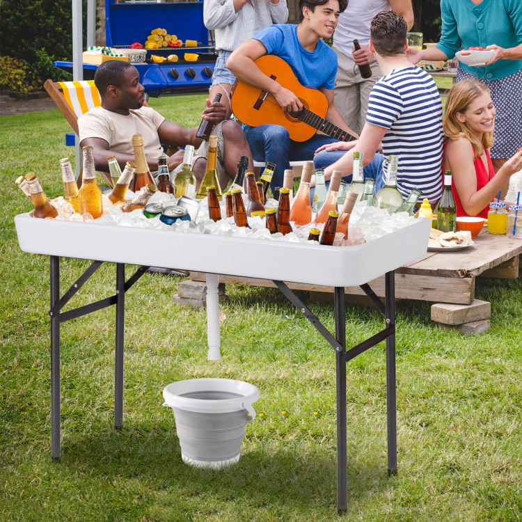 SUGIFT 4-Ft White Party Ice Folding Table with Ice Bucket 48-in W 24-in D 32.5-in H 440-lb Tabletop Capacity