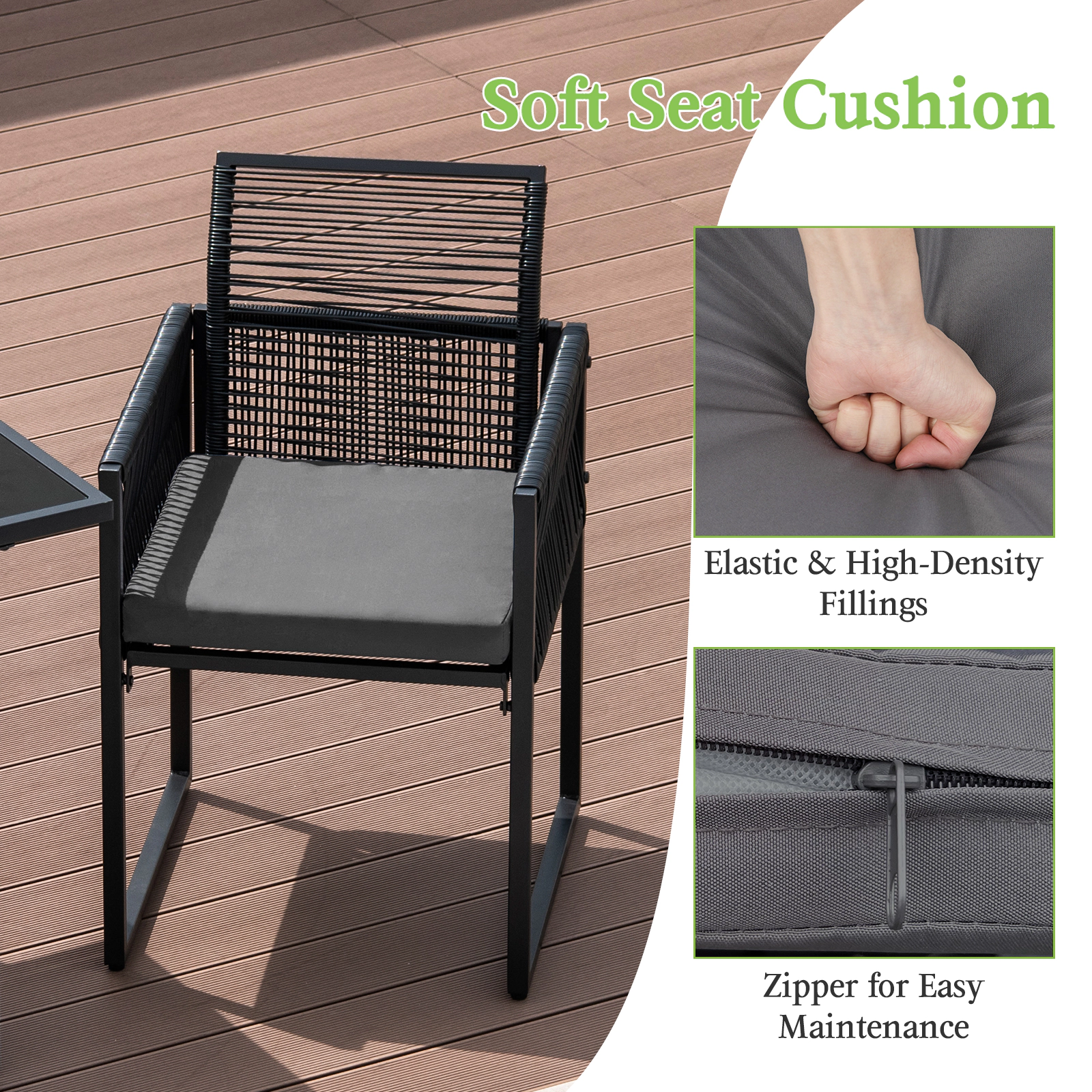 SUGIFT PE Rattan Outdoor Dining Set Folding Backrest Chairs & Seat Cushions 330-lb Chair Capacity 155-lb Table Capacity