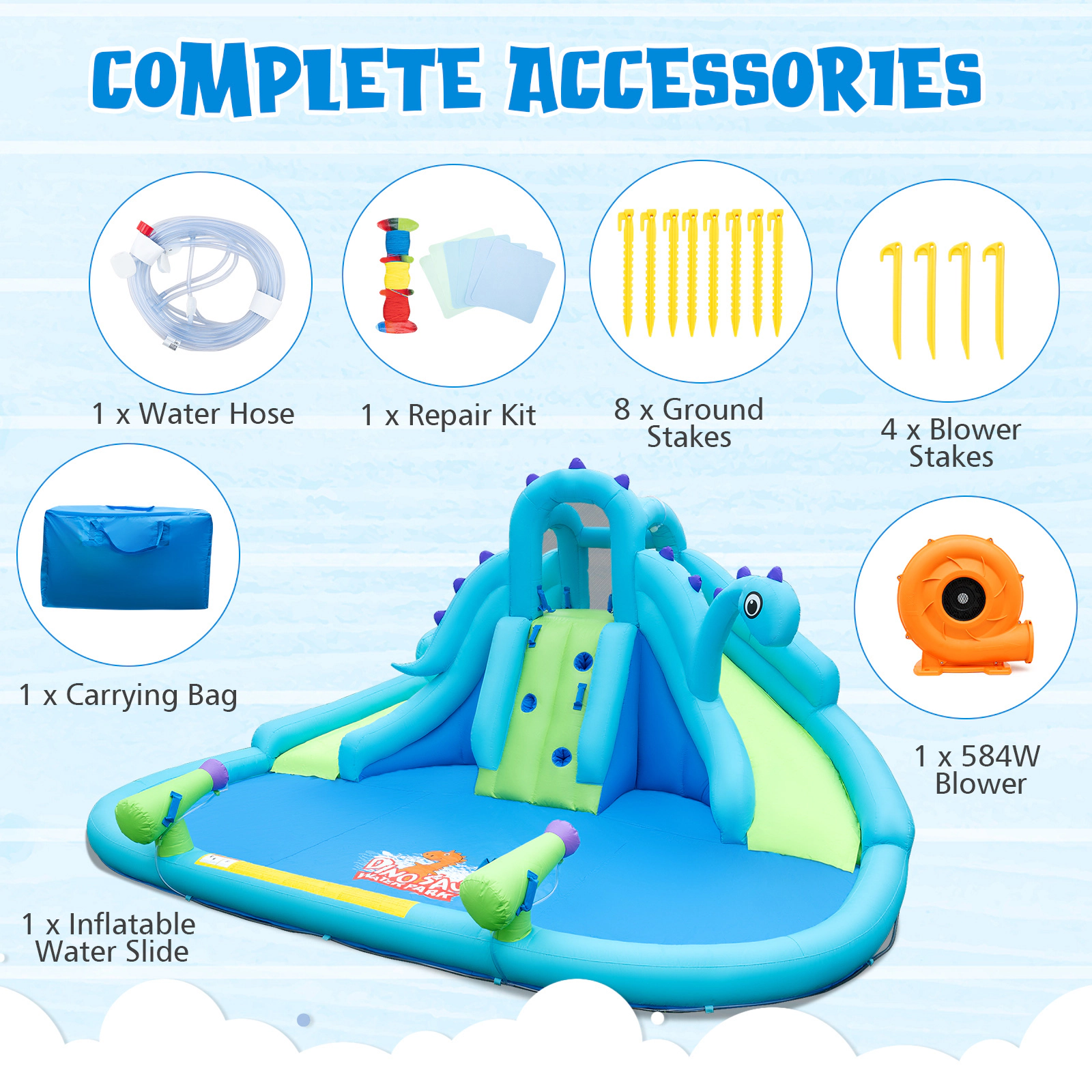 SUGIFT Dual Slides Splash Pool Carry Bag and 584W Blower Kids Inflatable Water Slide