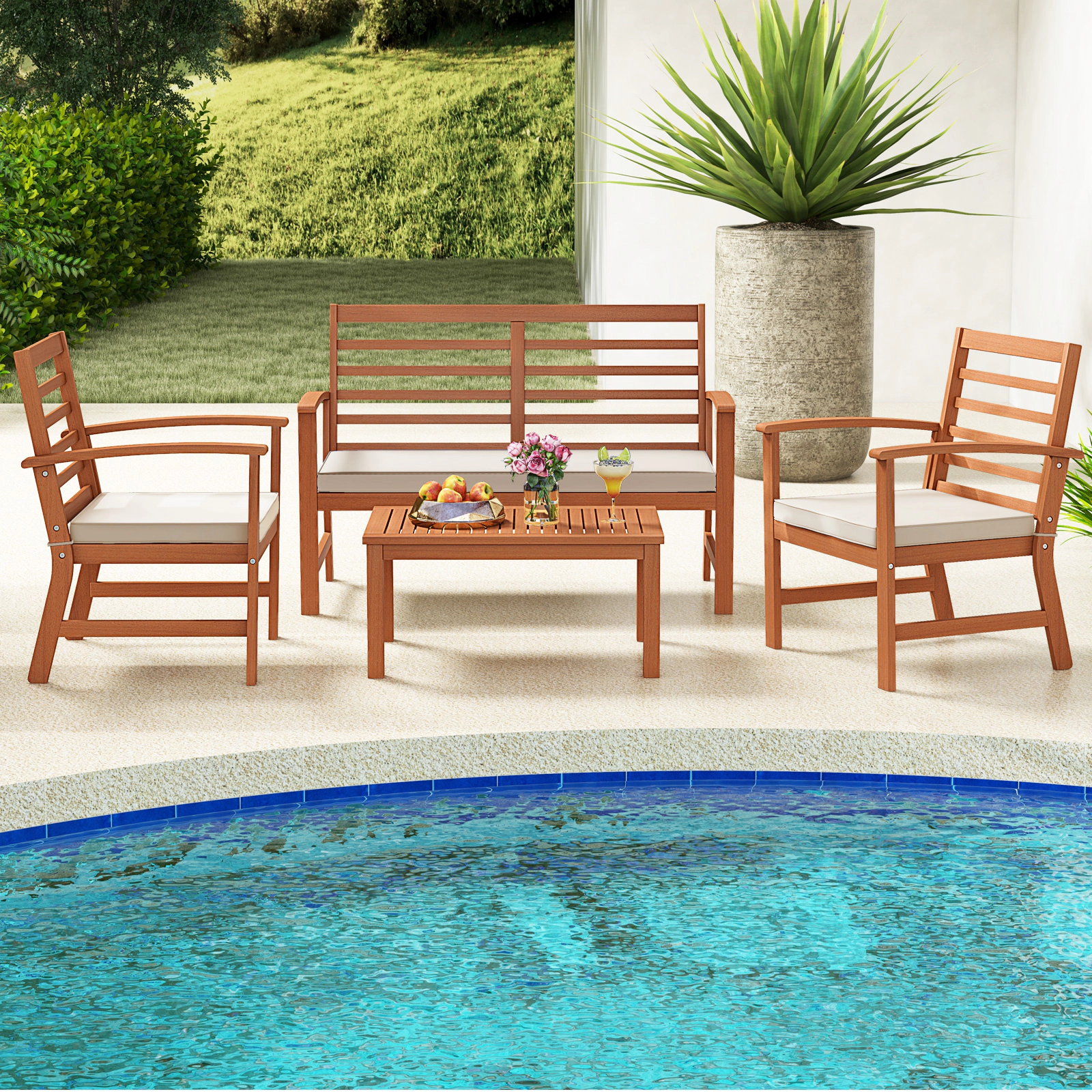 Hivvago 4 Pieces Outdoor Furniture Set With Stable Acacia Wood Frame