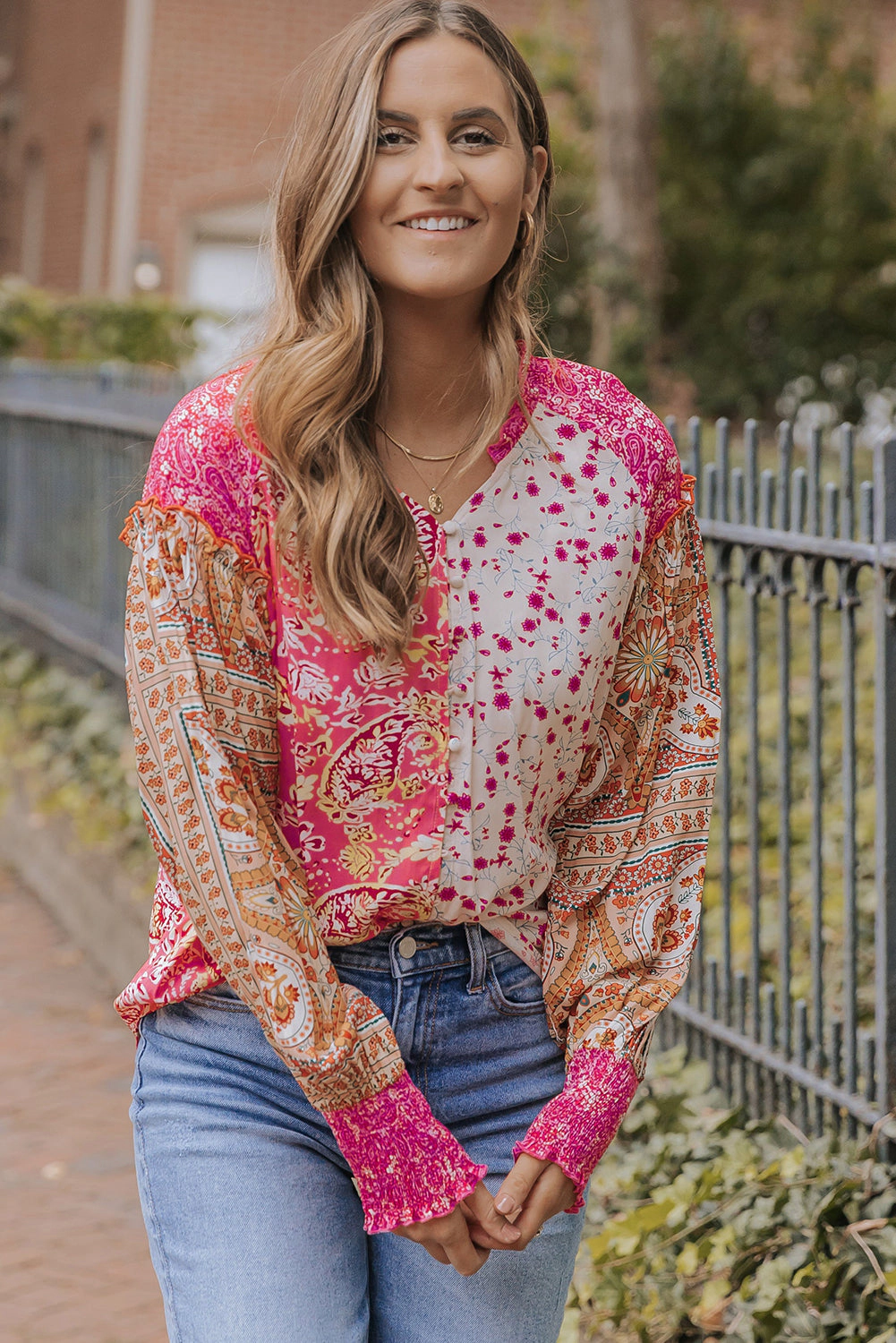 Threaded Pear Women's Adalee Printed Puff Sleeve Shirt