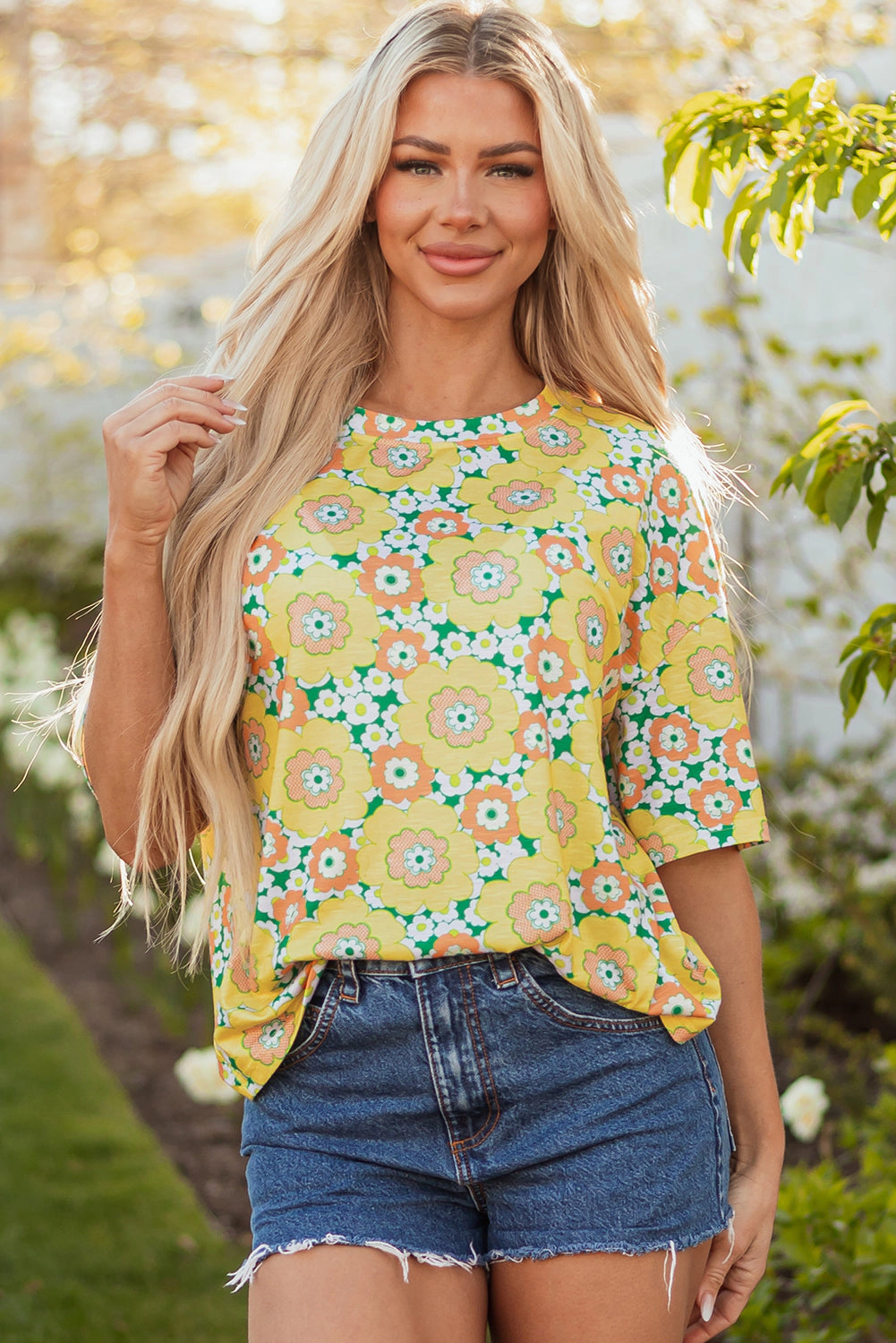 Threaded Pear Women's Elouise Flower Drop Shoulder Loose Top