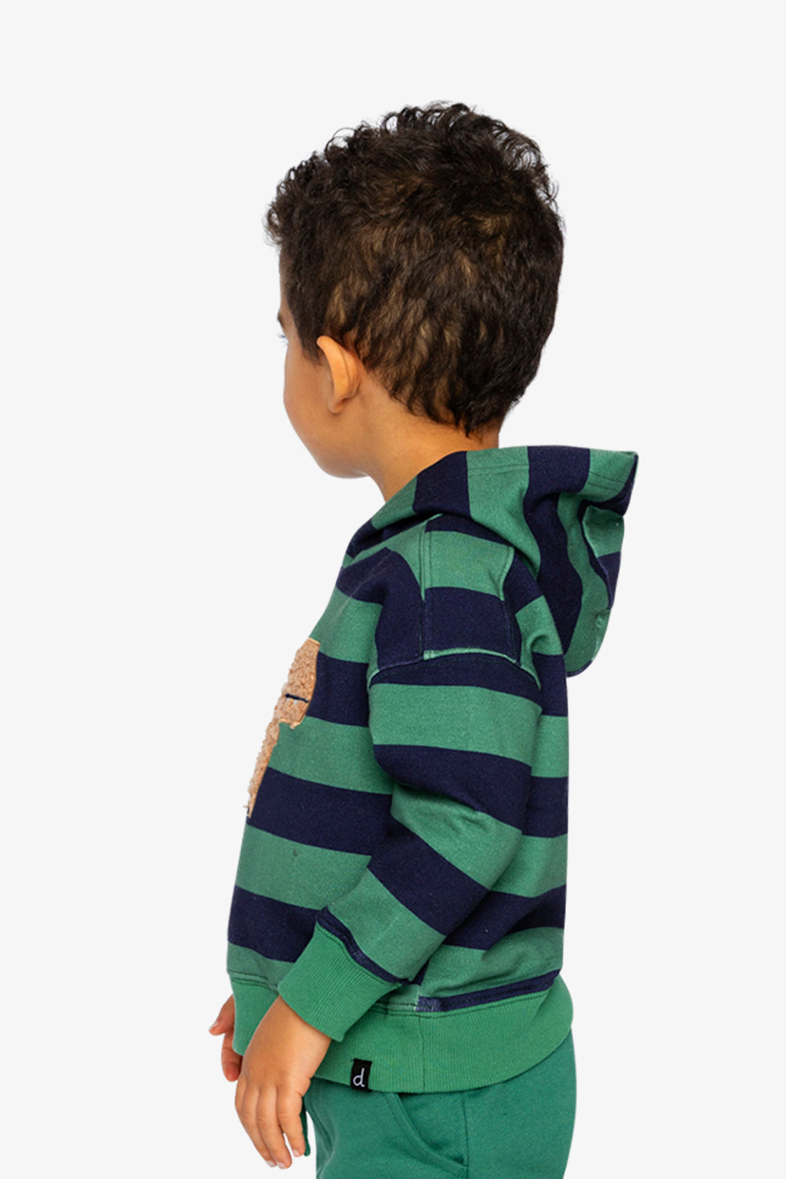 Deux par Boys Striped Fleece Hoodie with Dino Appliqu