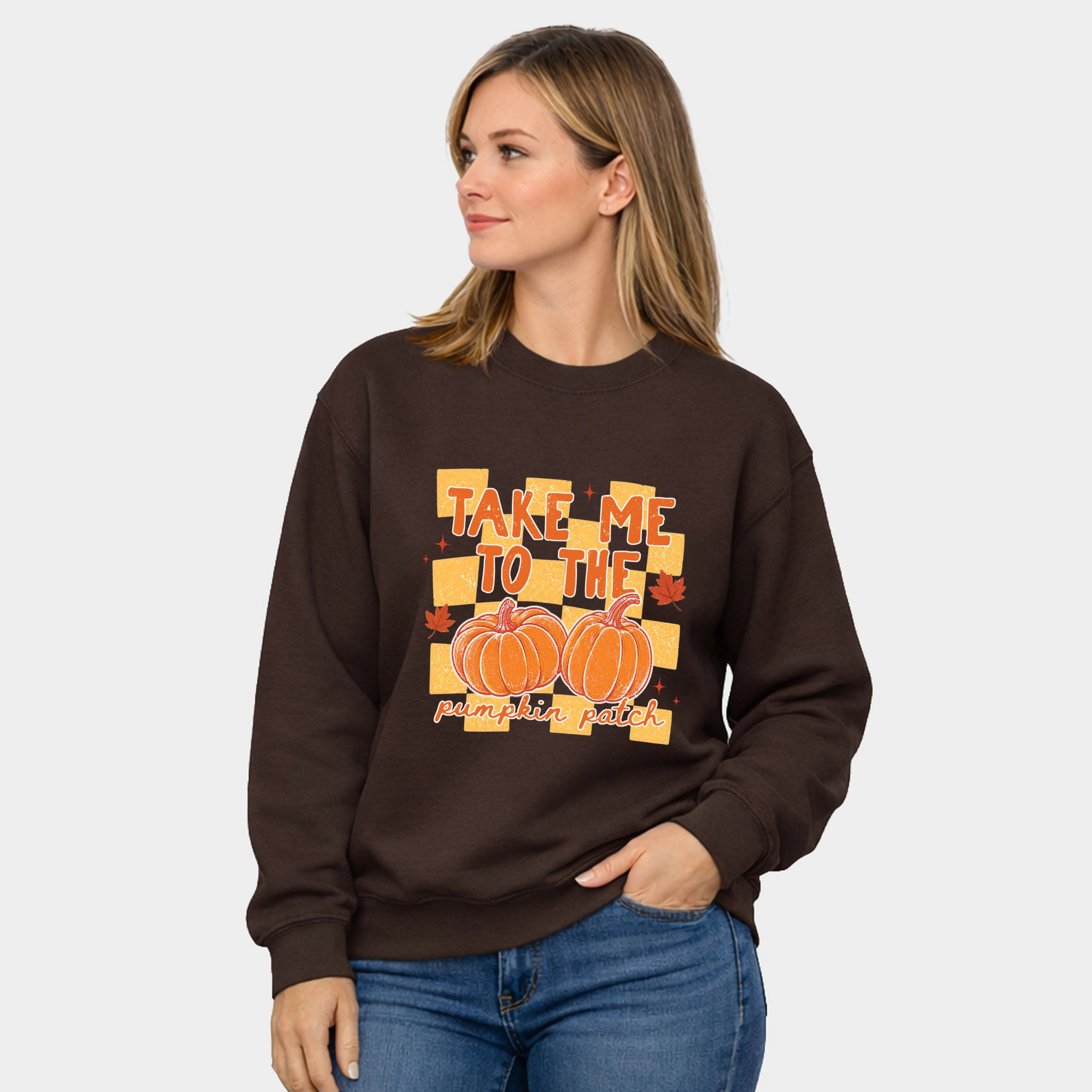 Simply Sage Market - Women's Graphic Sweatshirt Take me to the Pumpkin Patch Checkered