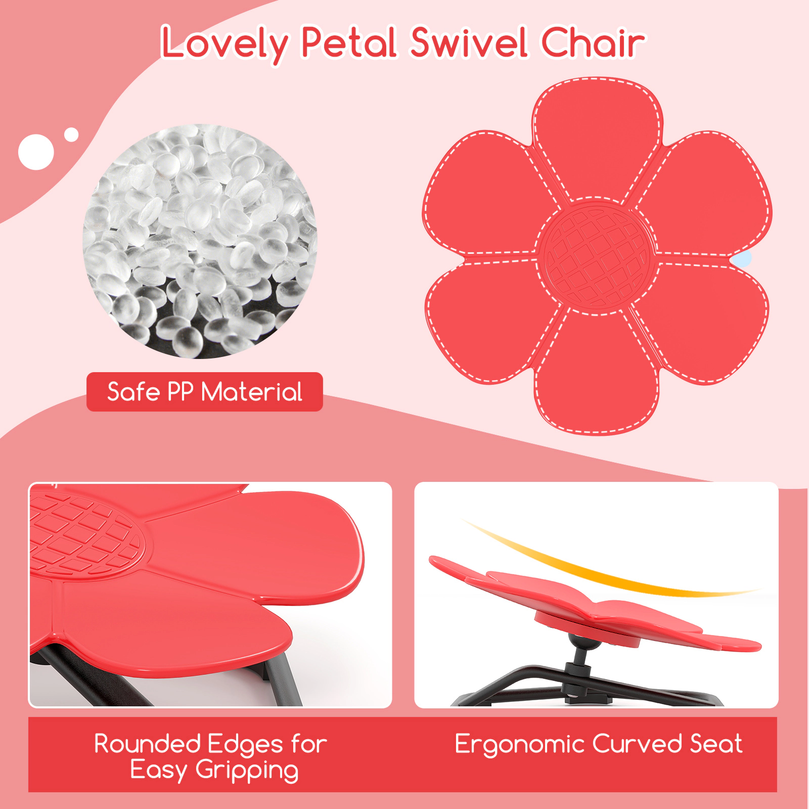 SUGIFT Kids Sensory 360° Swivel Chair Petal Seat 220-lb Capacity Ages 3+ Blue/Red PP Seat & Metal Base 21 x 19.5 x 10 in