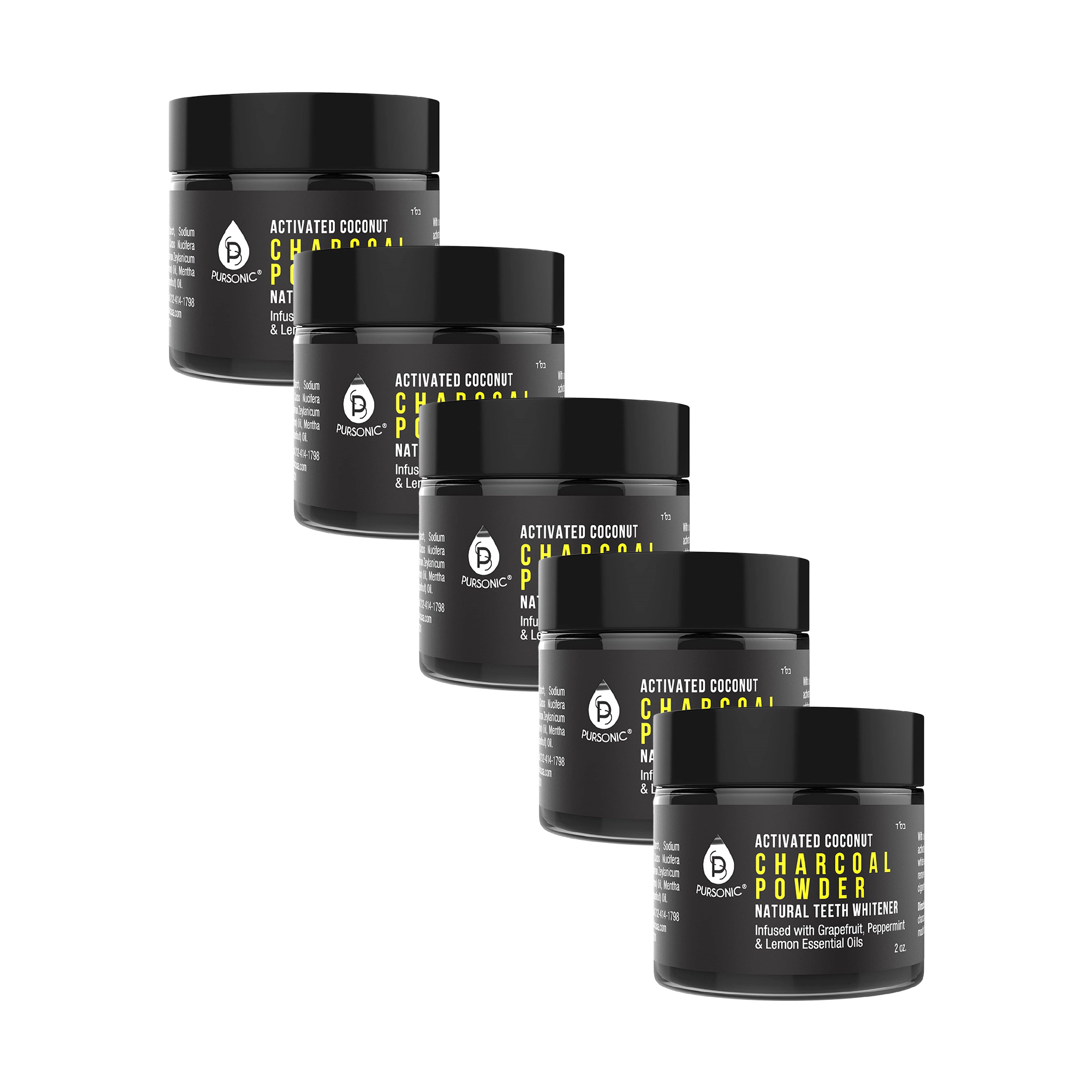 Pursonic Unisex Natural Teeth Whitening Charcoal Powder 5-Pack