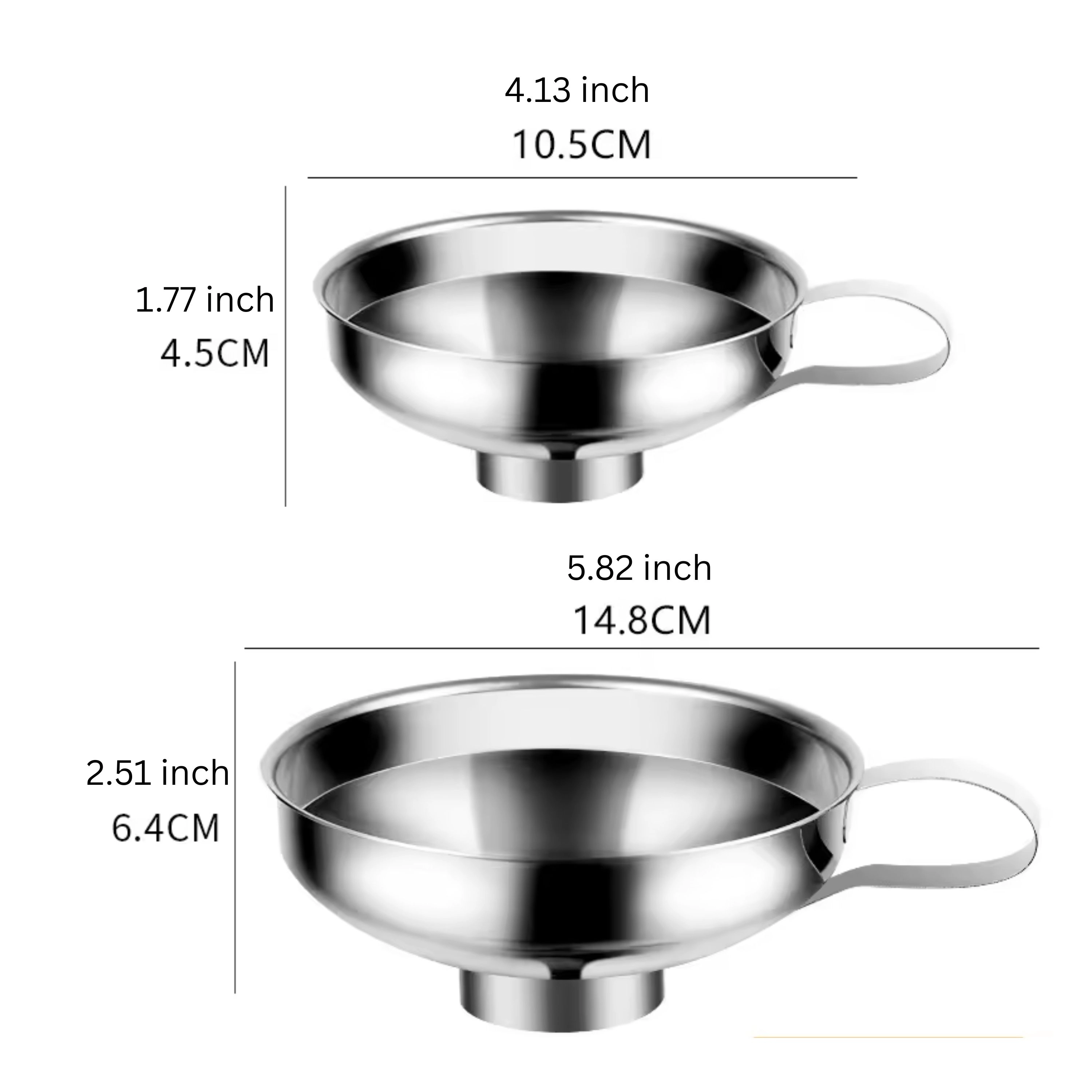 Kitcheniva 2-Piece Large Size 5.8" & Small Size 4.1" Stainless Wide Mouth Canning Funnel Set With Handle