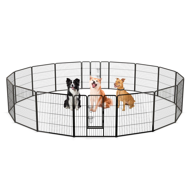 SUGIFT 16 Panel Dog Playpen Black 32 Inch Metal Pet Fence with Lock and Large Door