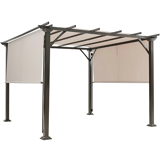 SUGIFT 10-ft x 10-ft Beige Metal Frame Patio Gazebo with Retractable Waterproof Canopy and 8 Anchors