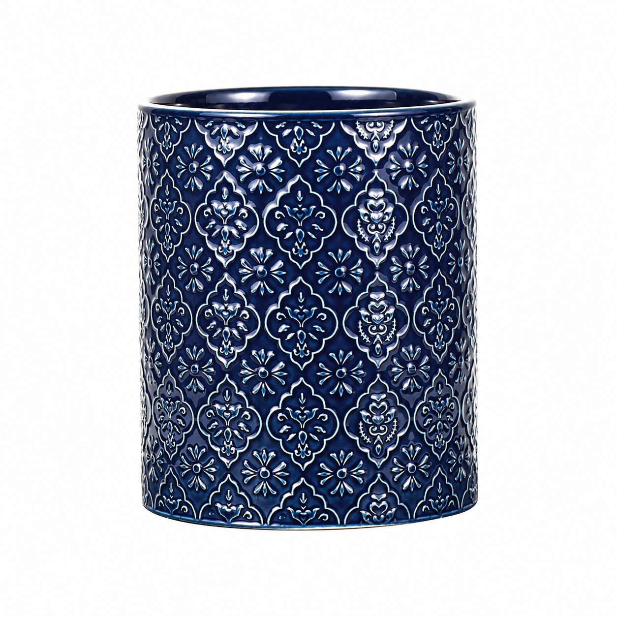 WZK Large Ceramic Embossed Crock Kitchen Utensil Holder