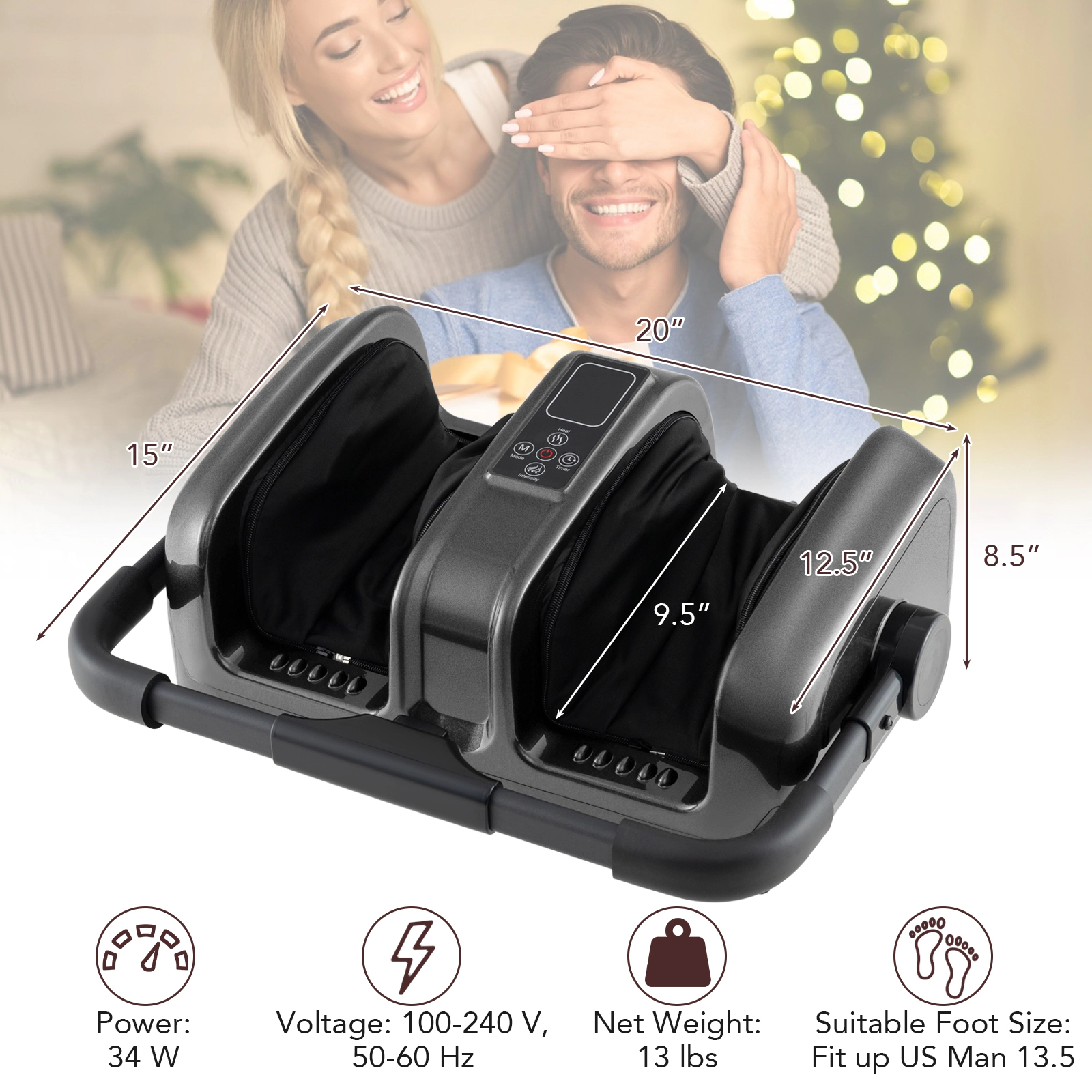 SUGIFT Shiatsu Foot and Calf Massager with Heat Rotary Stand LED Panel 3 Modes 3 Speeds and Remote