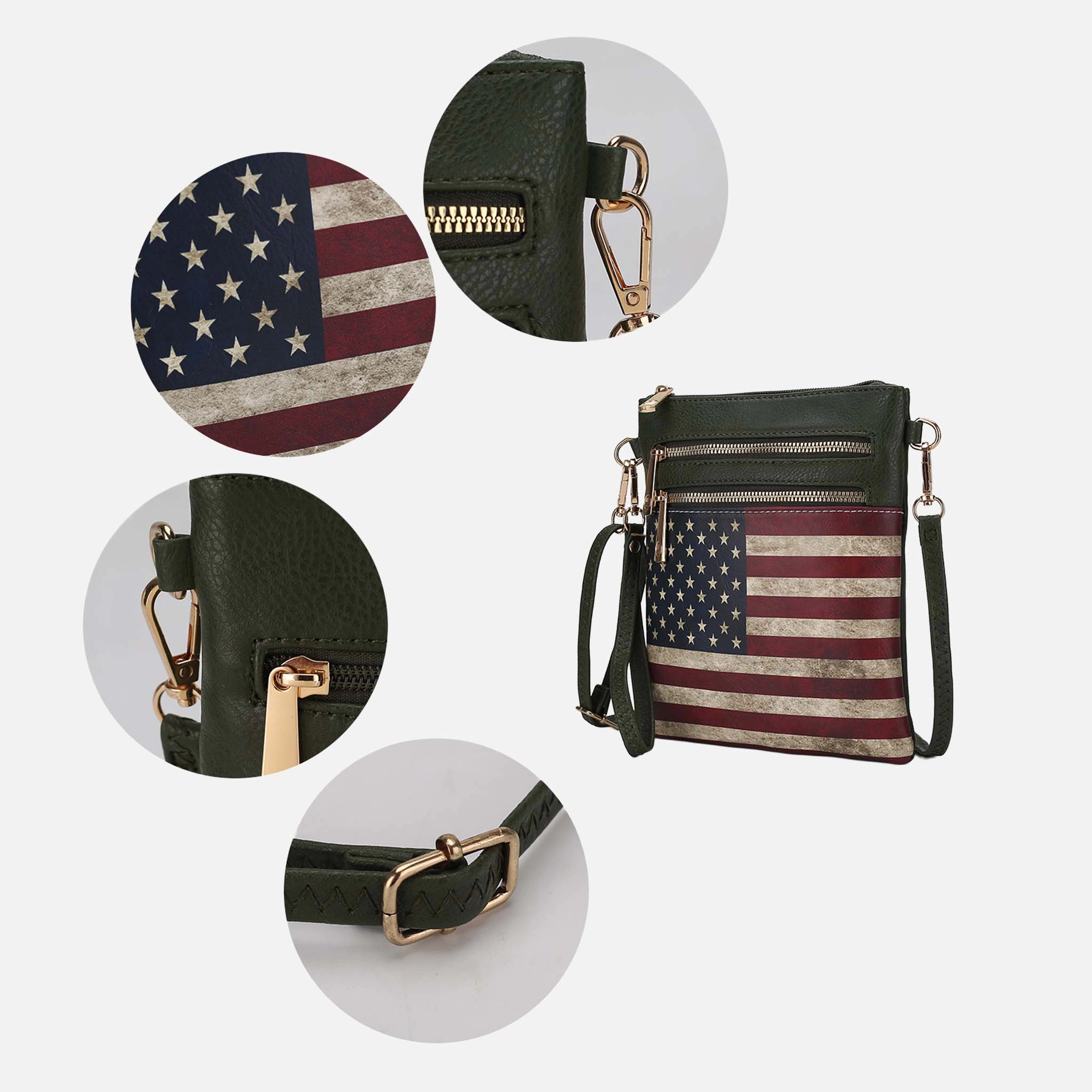 Mia K Collection Genesis Crossbody Bag - Vegan Leather Patriotic Flag Print, Removable Adjustable Strap