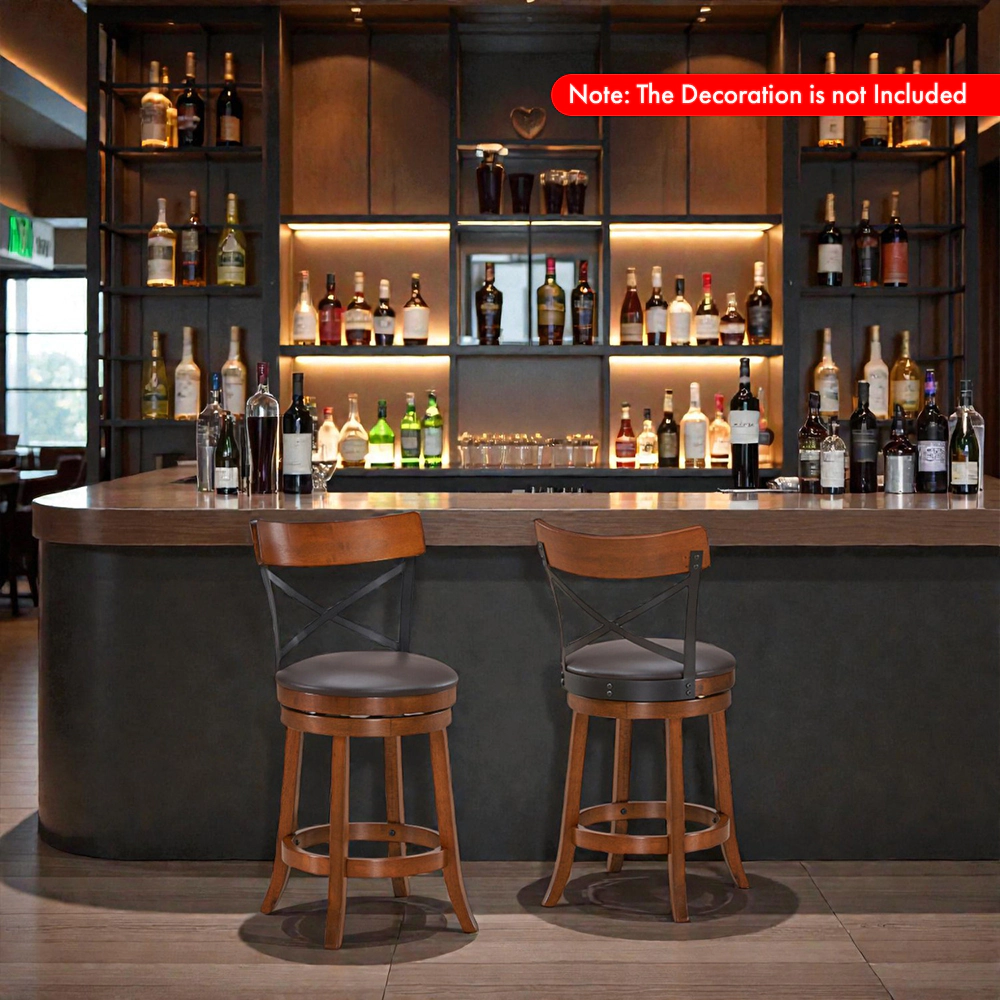Hivvago Wooden Leg Bar Stools with 360-Degree Swivel