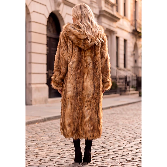 Roaman's Women's Plus Size Hooded Faux Fur Coat