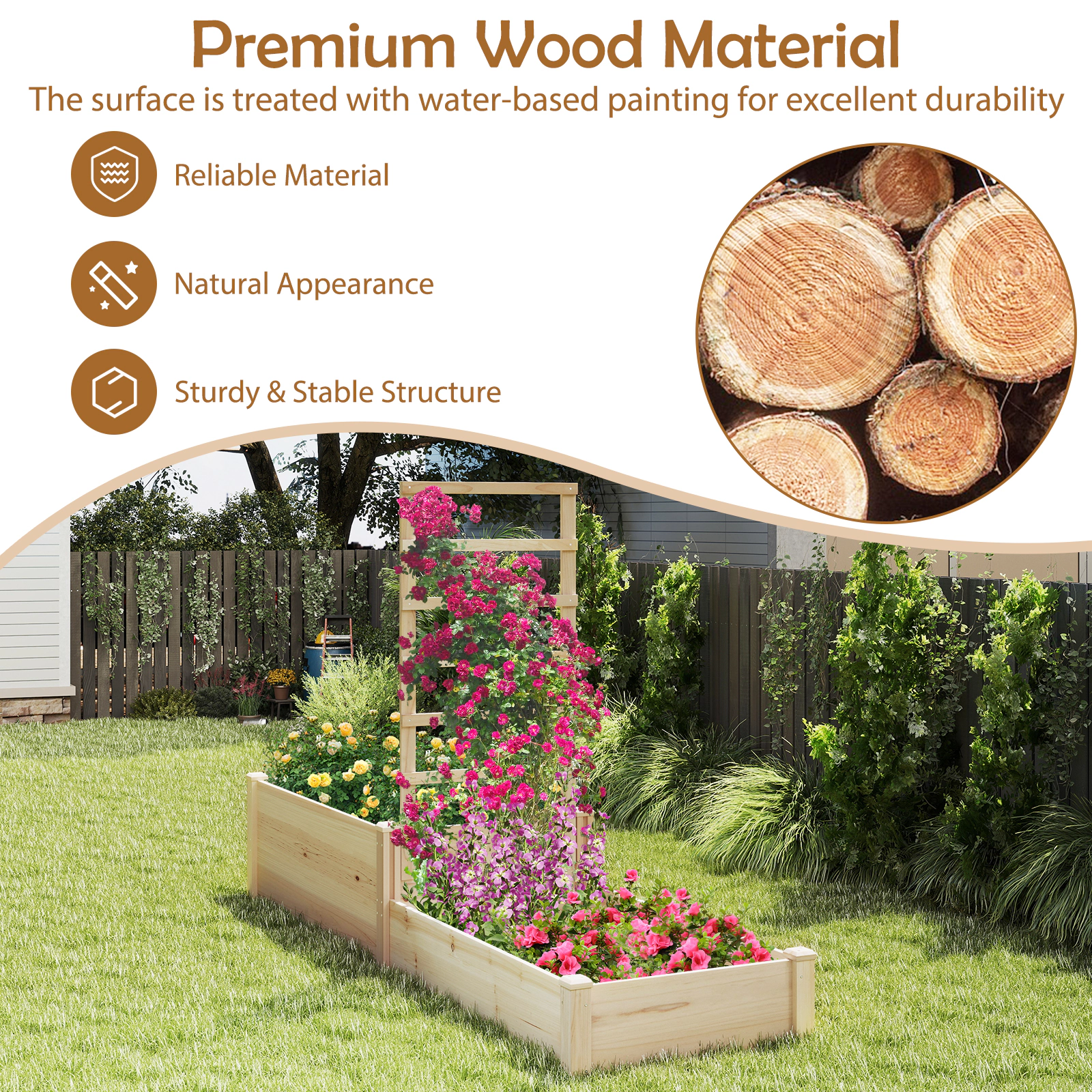 SlickBlue 2 Tier Fir Wood Garden Planter Box for Climbing Plants Flowers