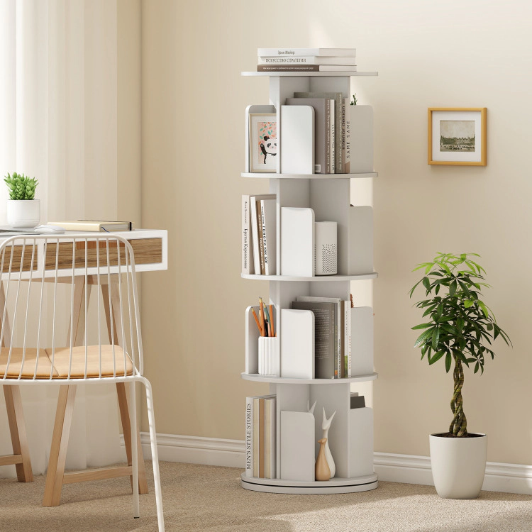 Hivvago 4-Tier Rotating Bookshelf 360° Display Rack with Dividers and Anti-falling Baffles