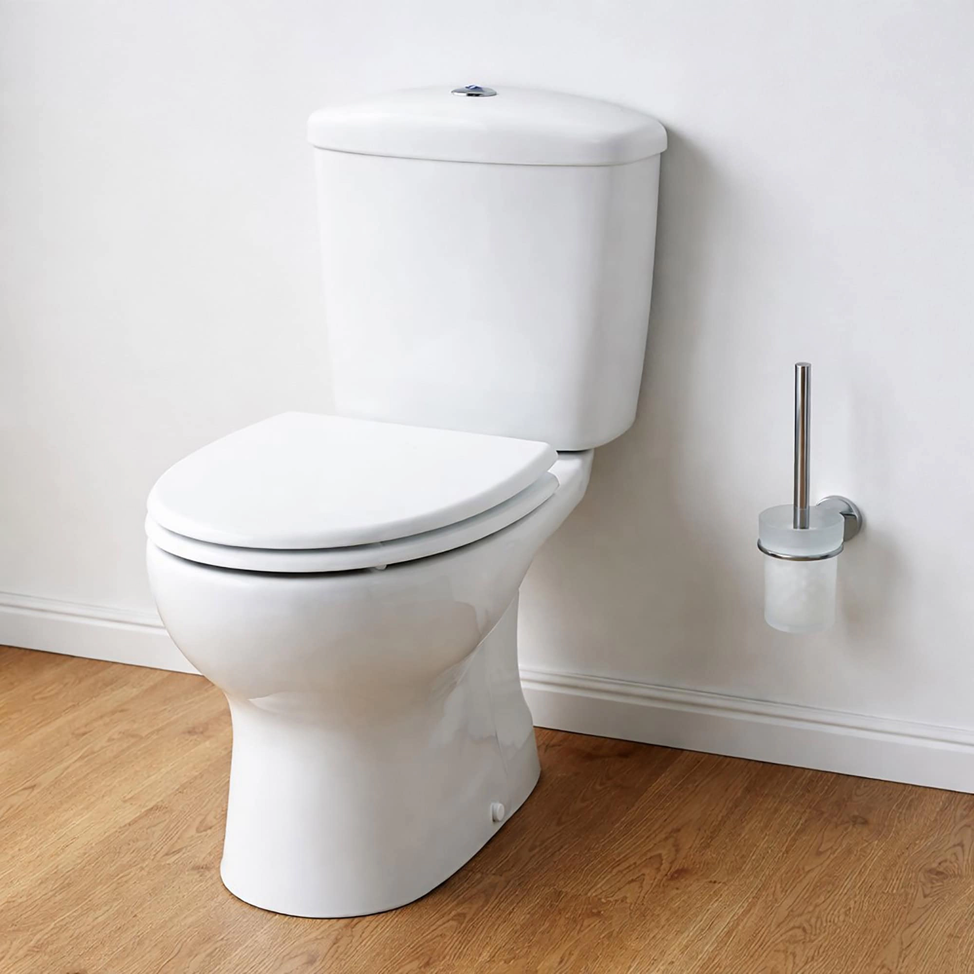 Evideco French Home Goods White Molded Wood Elongated Toilet Seat, Adjustable 17.5–18.5 in