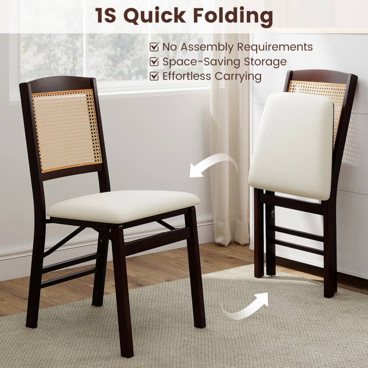 Hivvago Folding Dining Chairs Set Of 4 Rubber Wood With Linen Padded Seat