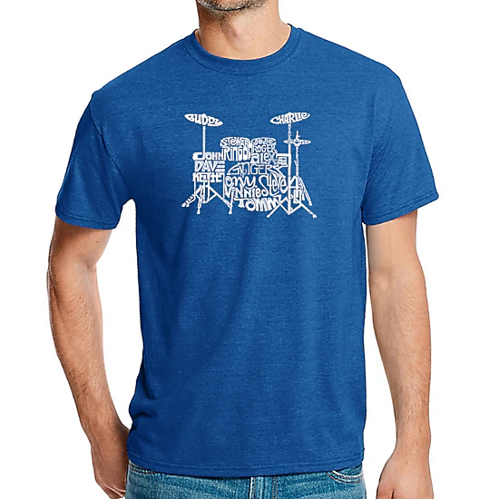 LA Pop Art Men's Cotton/Poly Blend Word Art T-Shirt - Drums