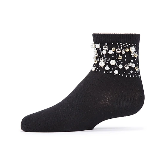 MeMoi Starry Night Jeweled Girls Combed Cotton Crew Socks